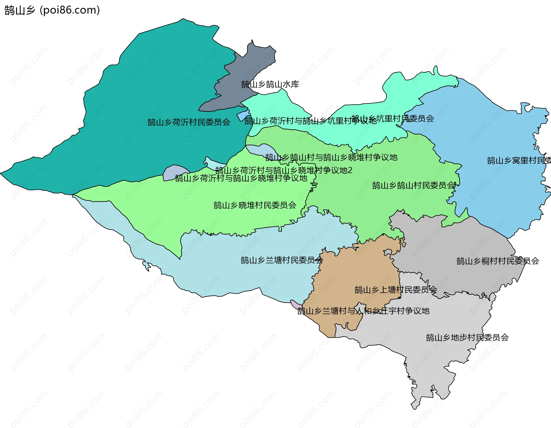 鹄山乡边界地图(五级行政区划)