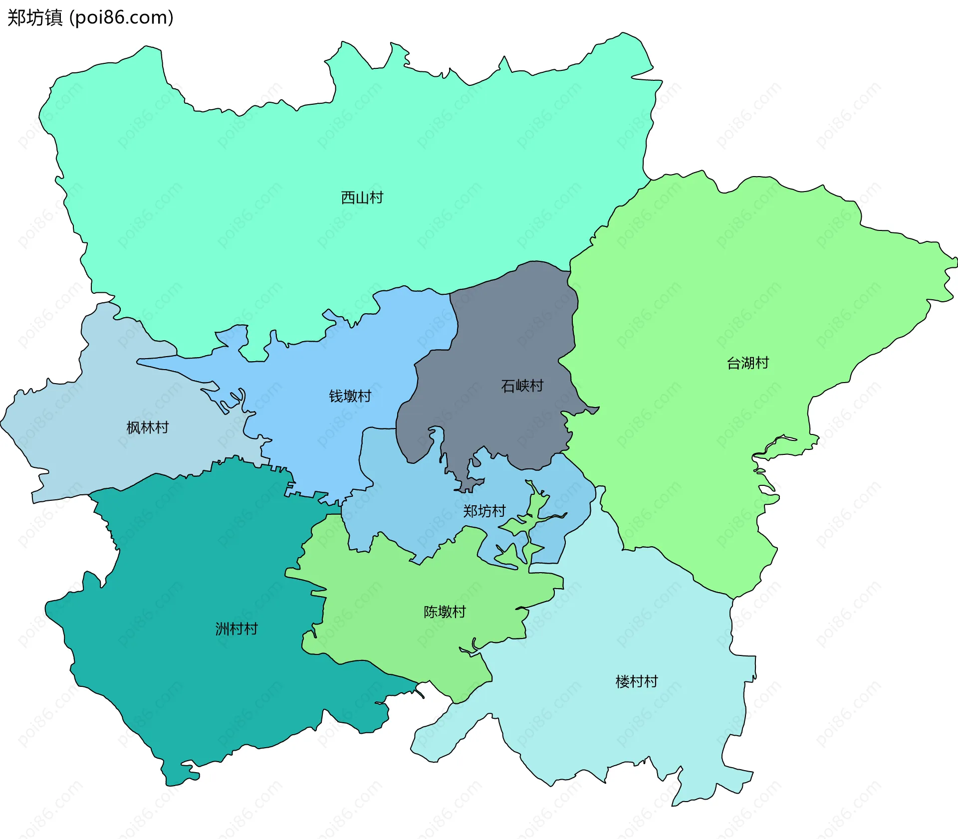 郑坊镇边界地图(五级行政区划)