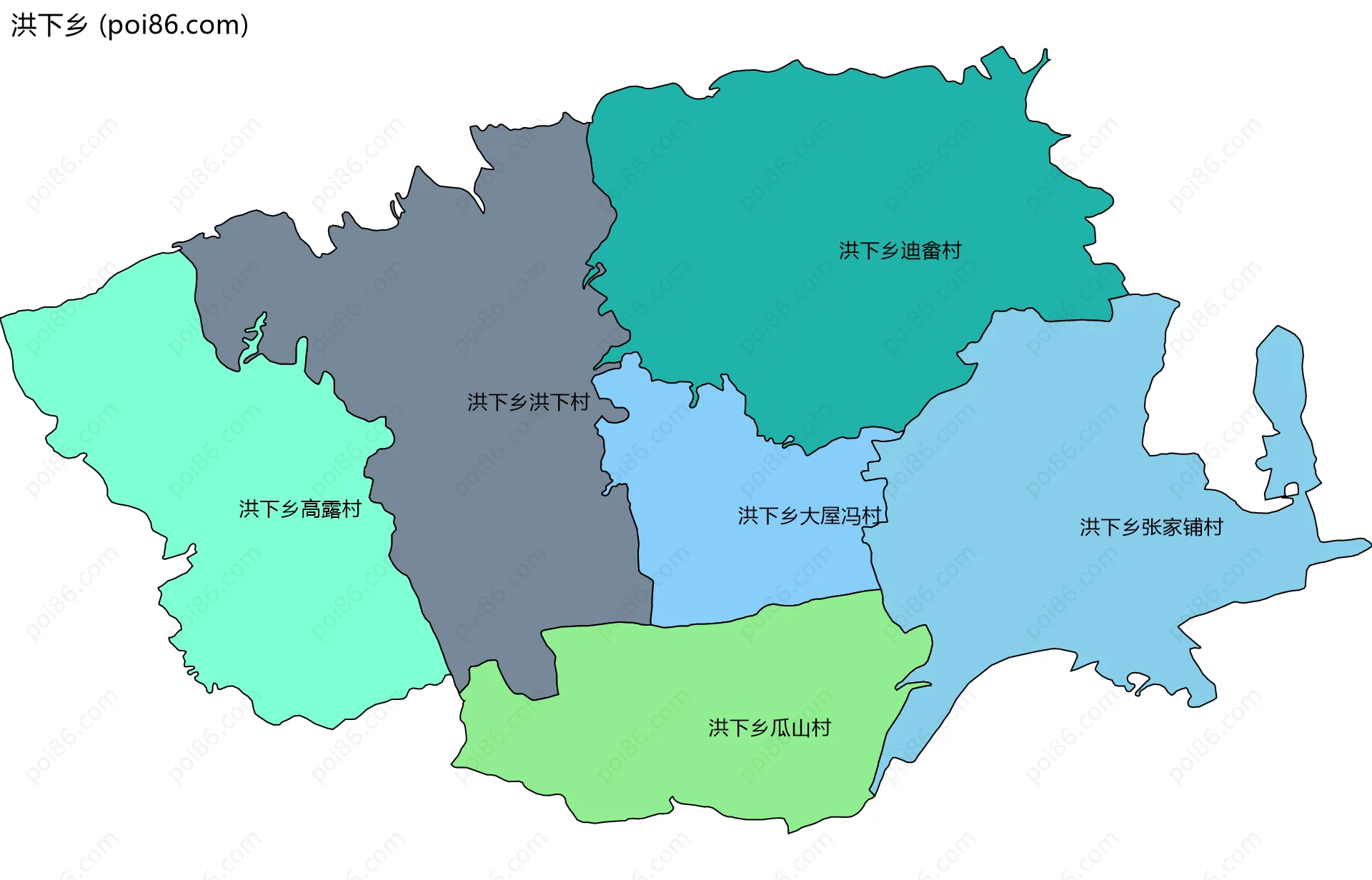 洪下乡边界地图(五级行政区划)