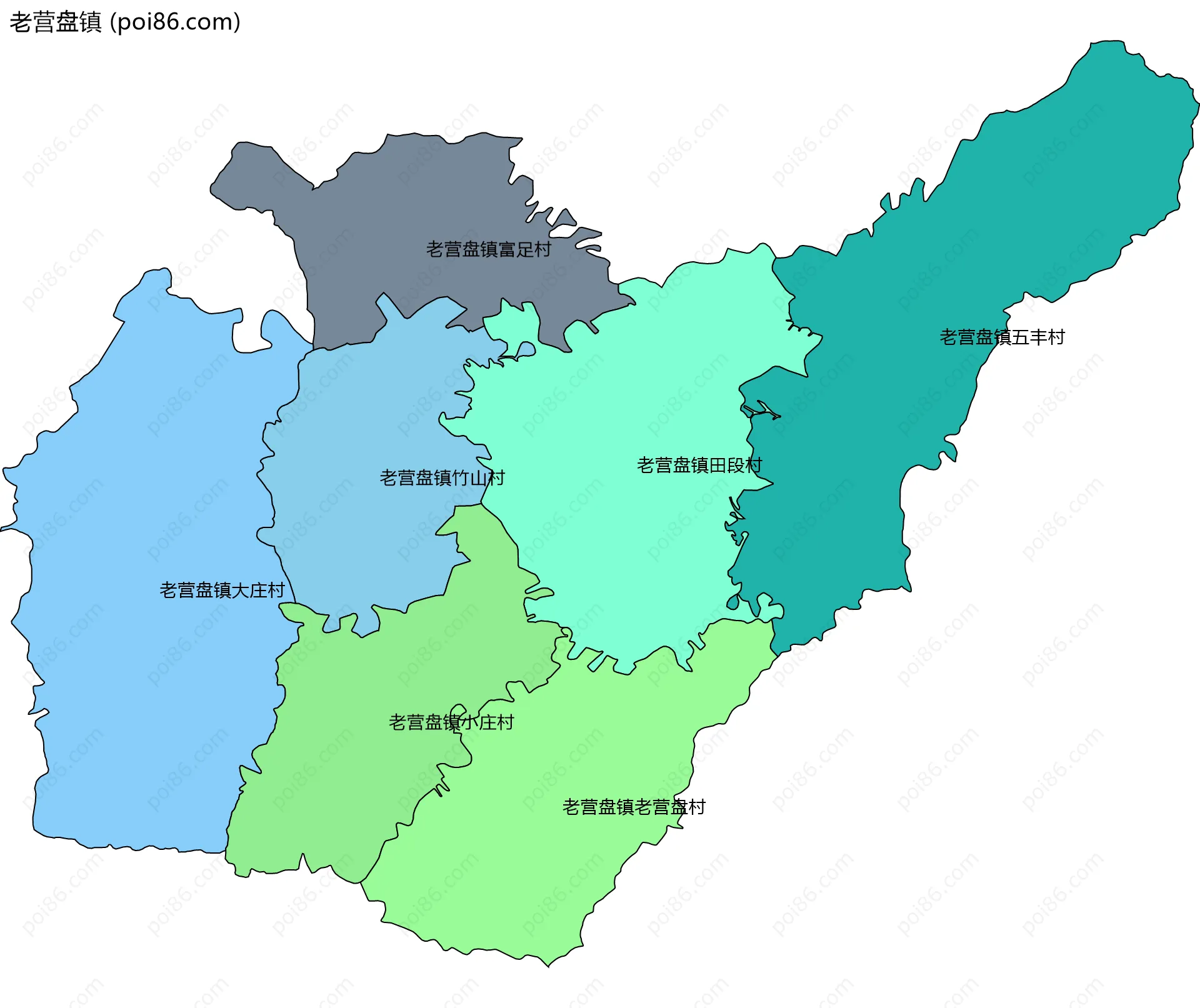 老营盘镇边界地图(五级行政区划)
