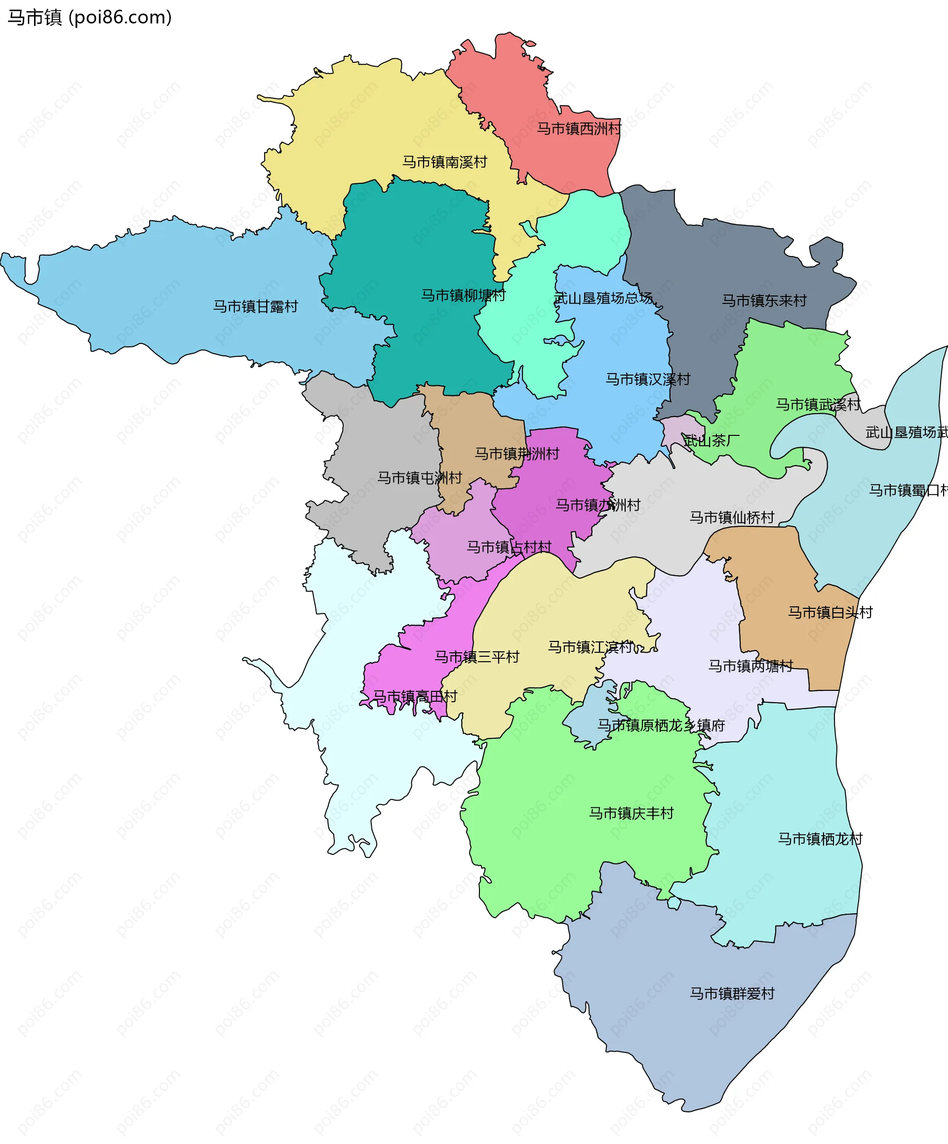 马市镇边界地图(五级行政区划)