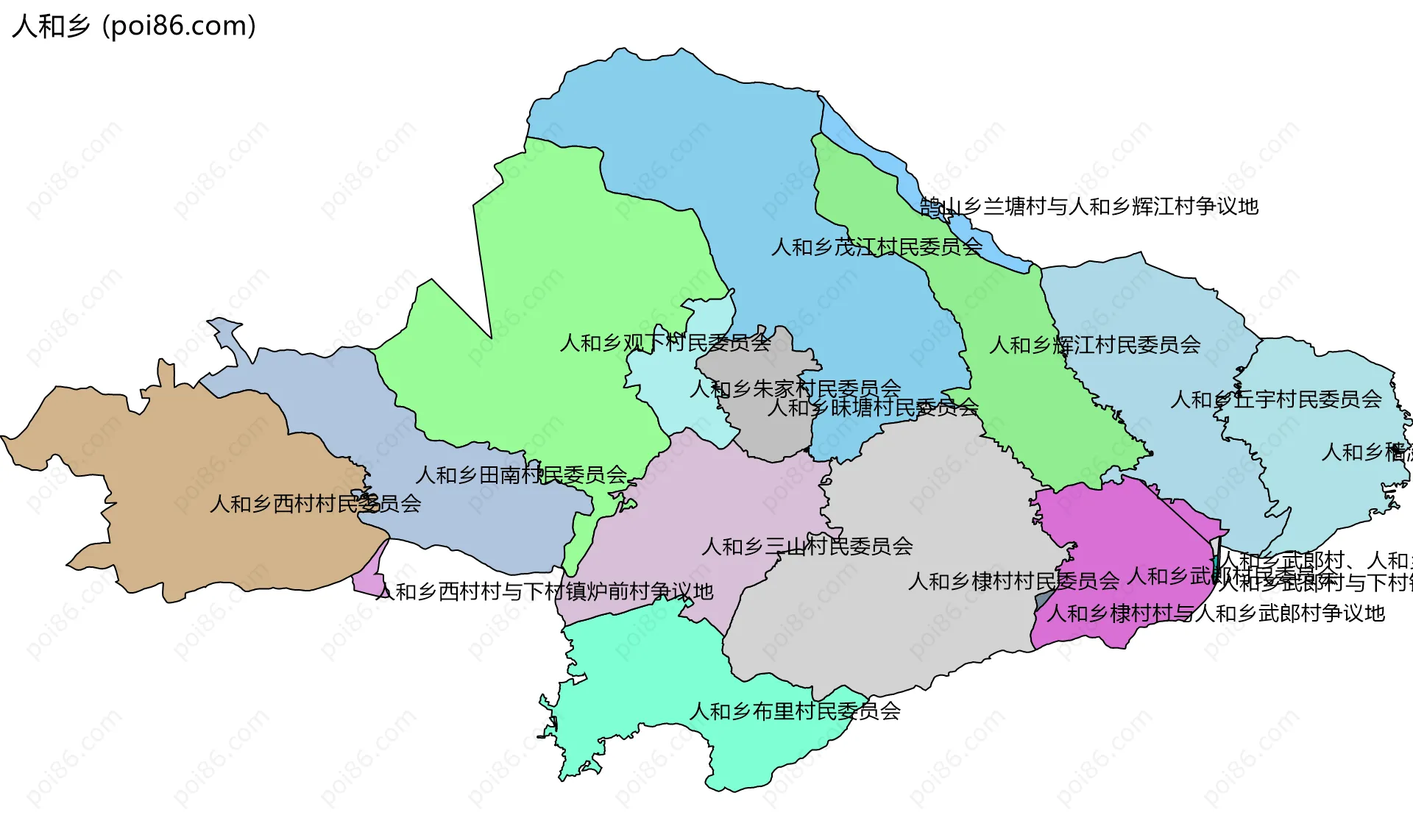 人和乡边界地图(五级行政区划)