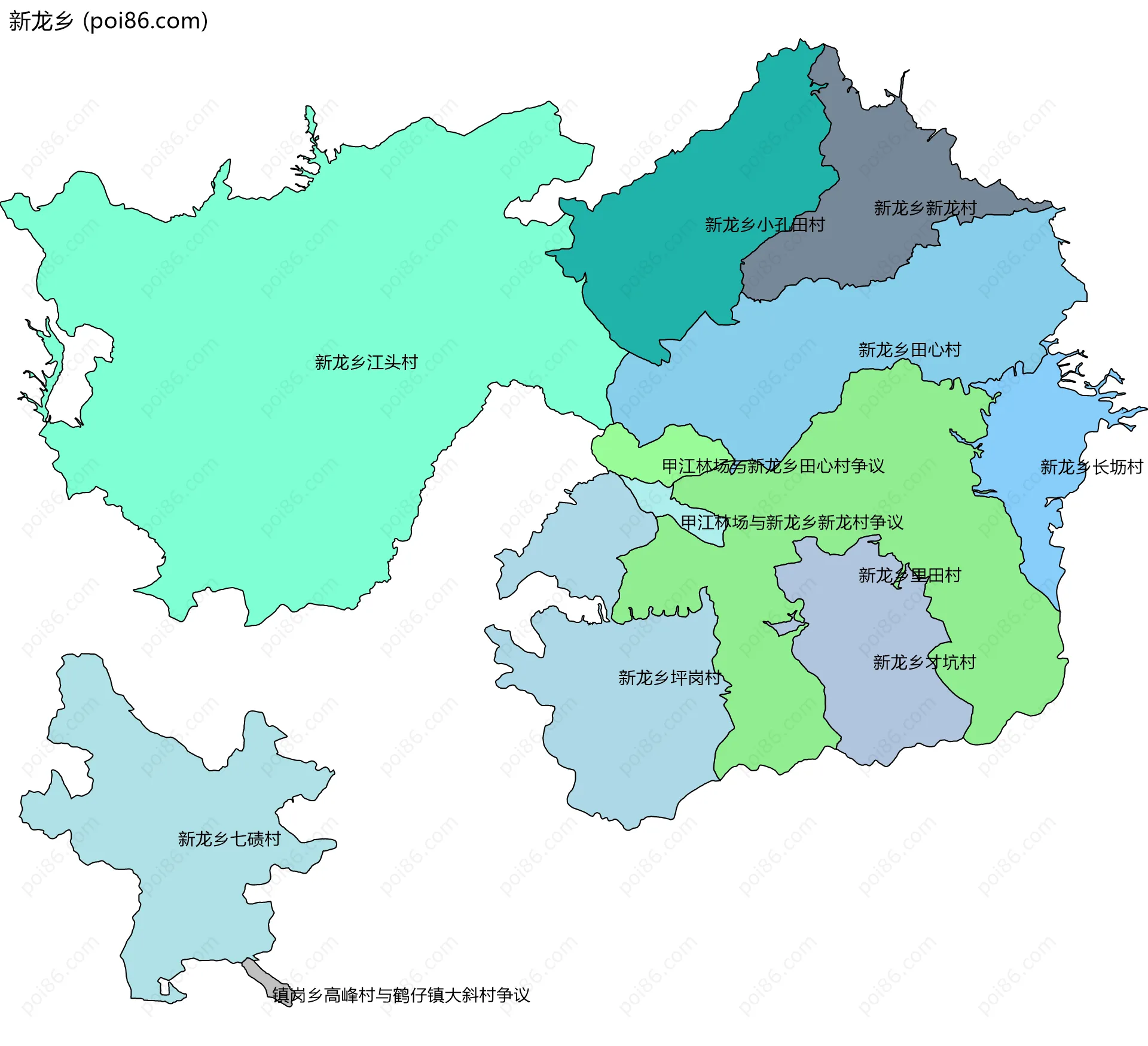 新龙乡边界地图(五级行政区划)