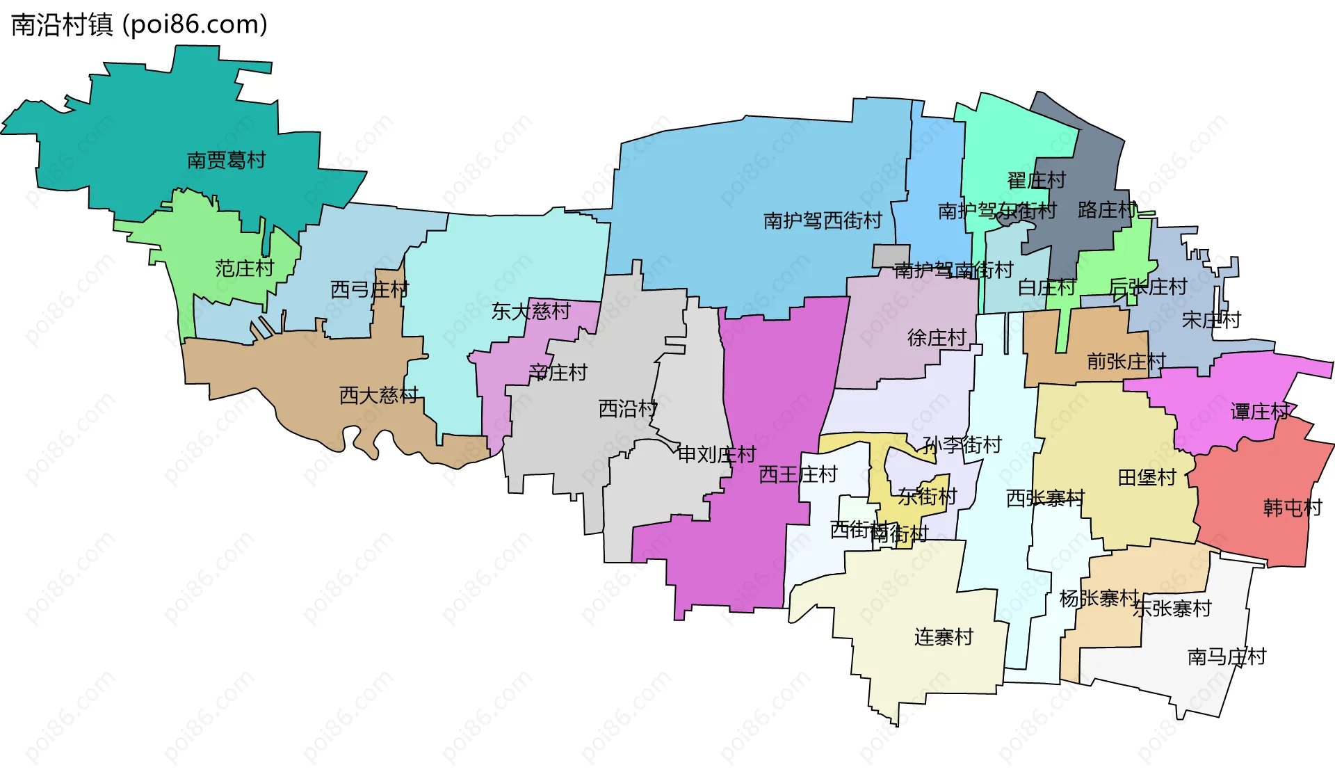 南沿村镇边界地图(五级行政区划)