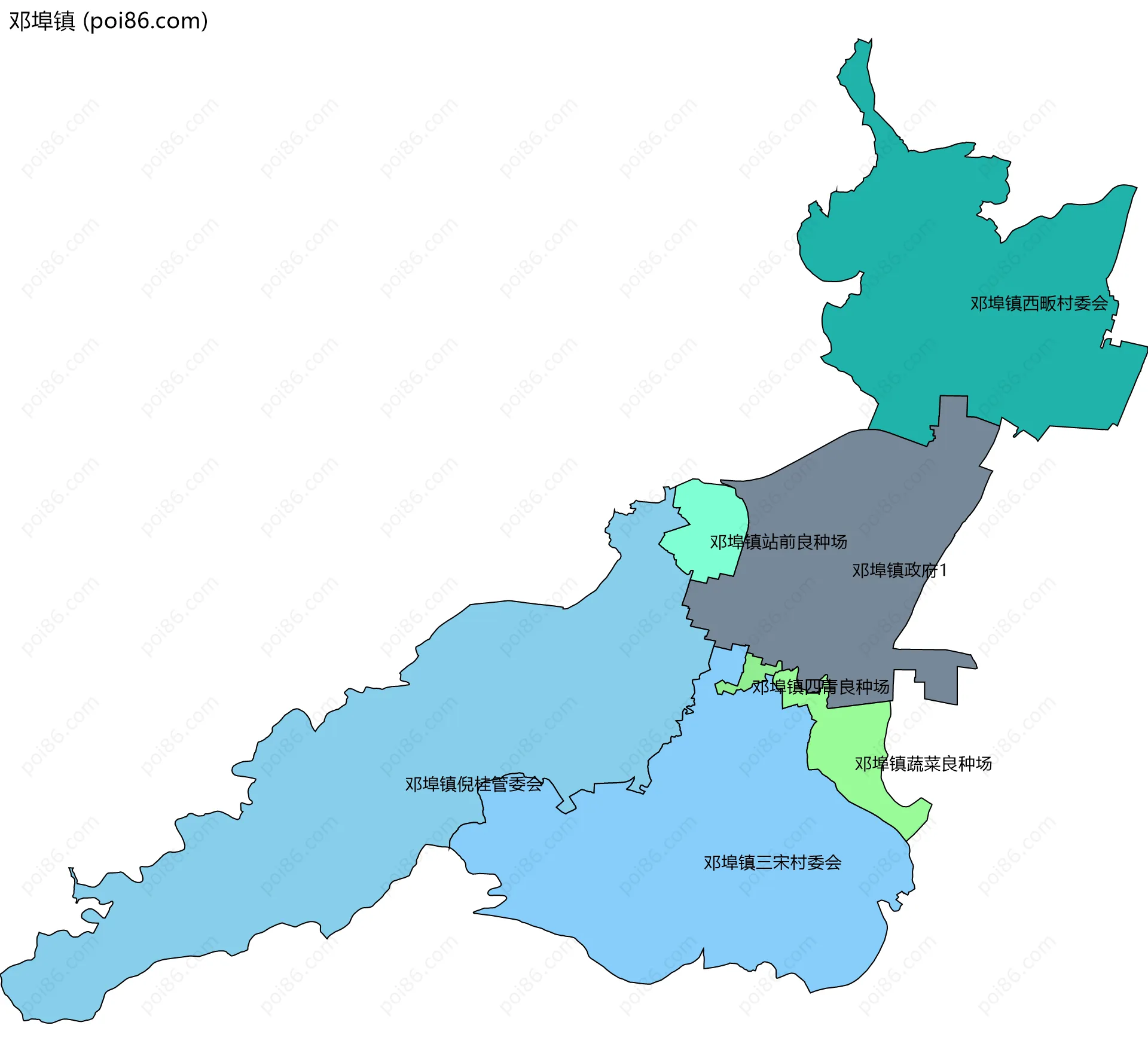 邓埠镇边界地图(五级行政区划)