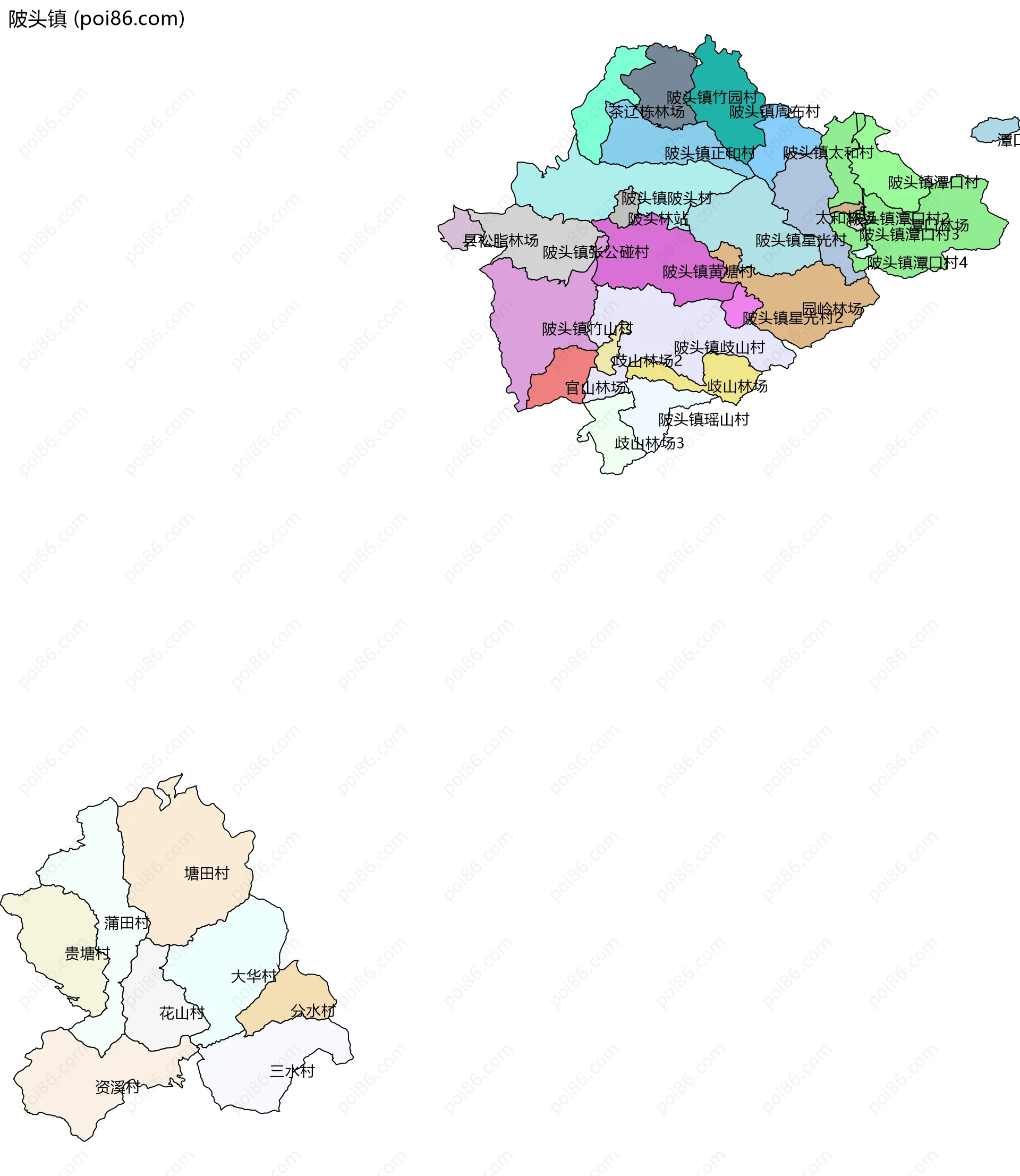 陂头镇边界地图(五级行政区划)