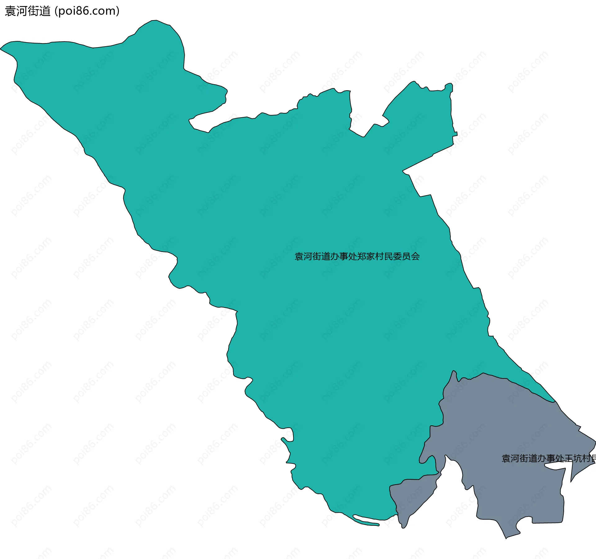 袁河街道边界地图(五级行政区划)