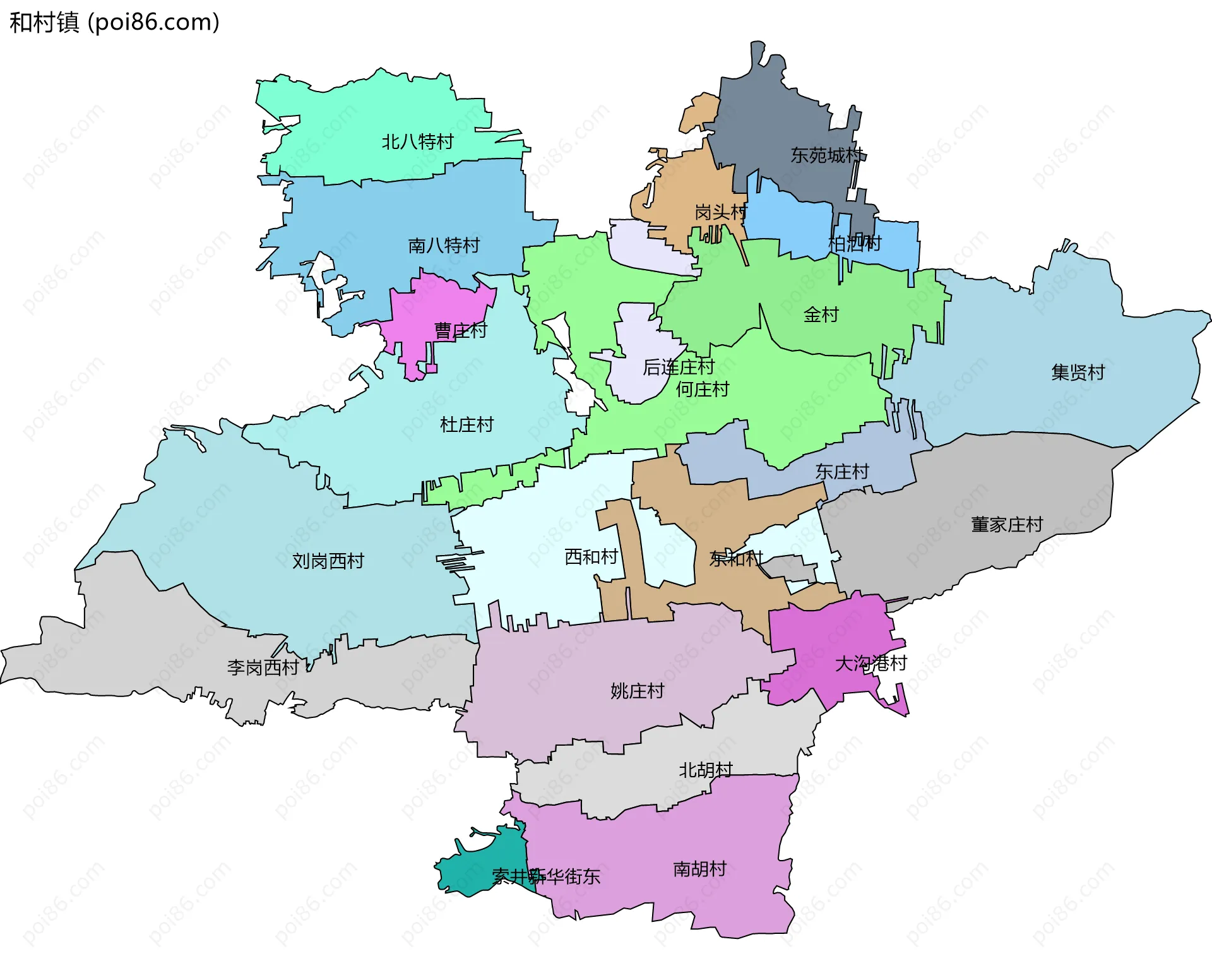 和村镇边界地图(五级行政区划)