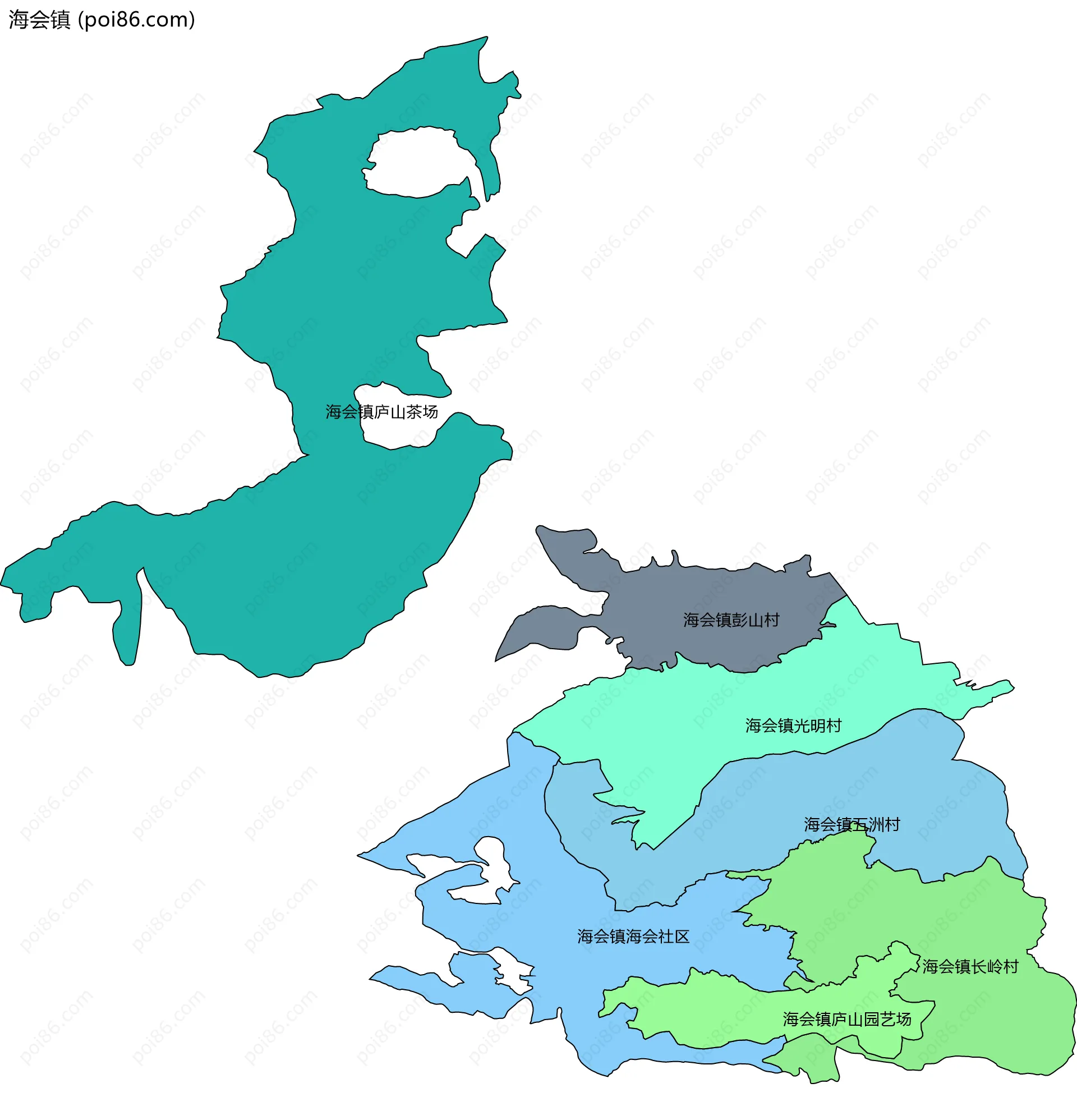 海会镇边界地图(五级行政区划)