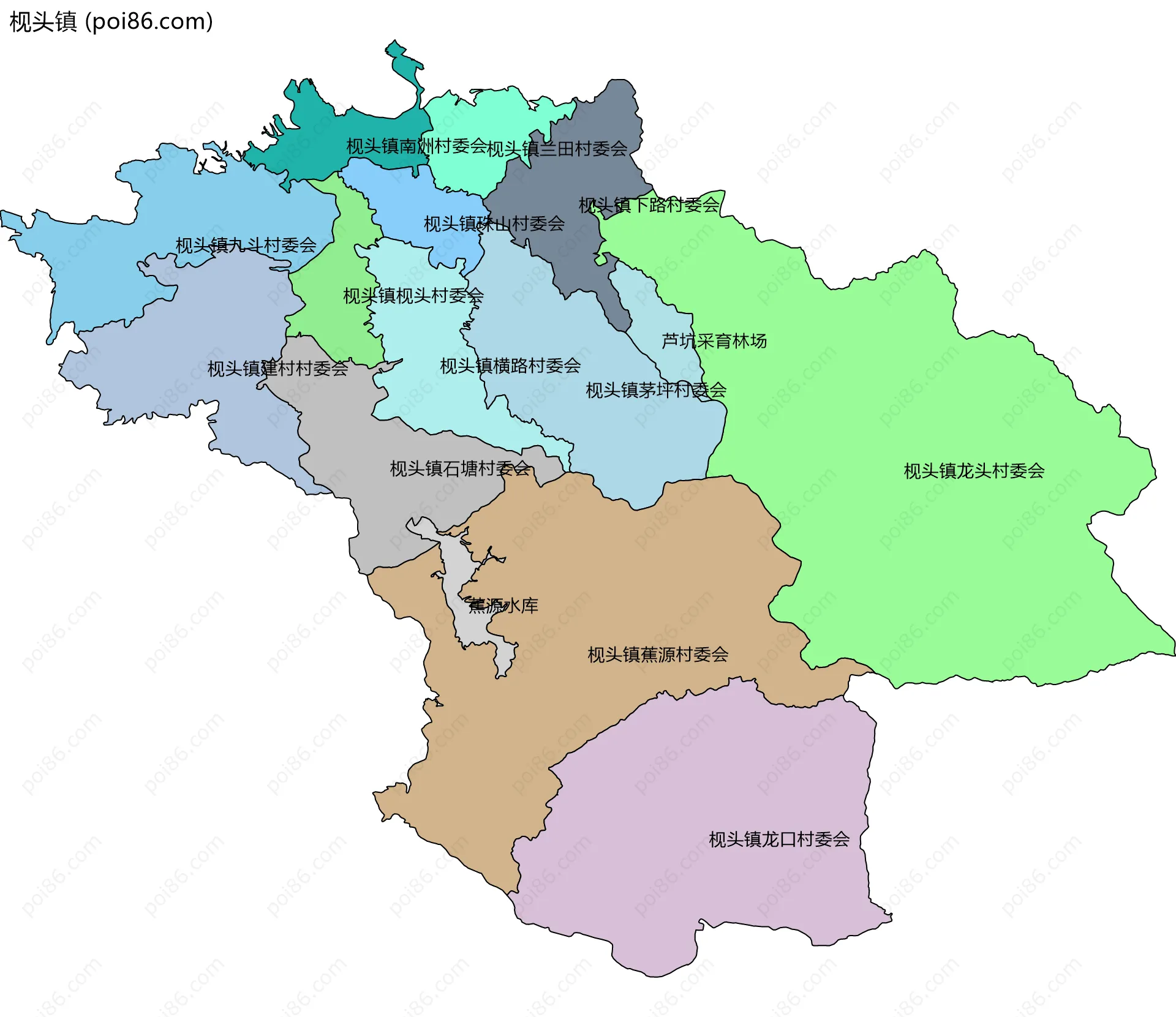 枧头镇边界地图(五级行政区划)