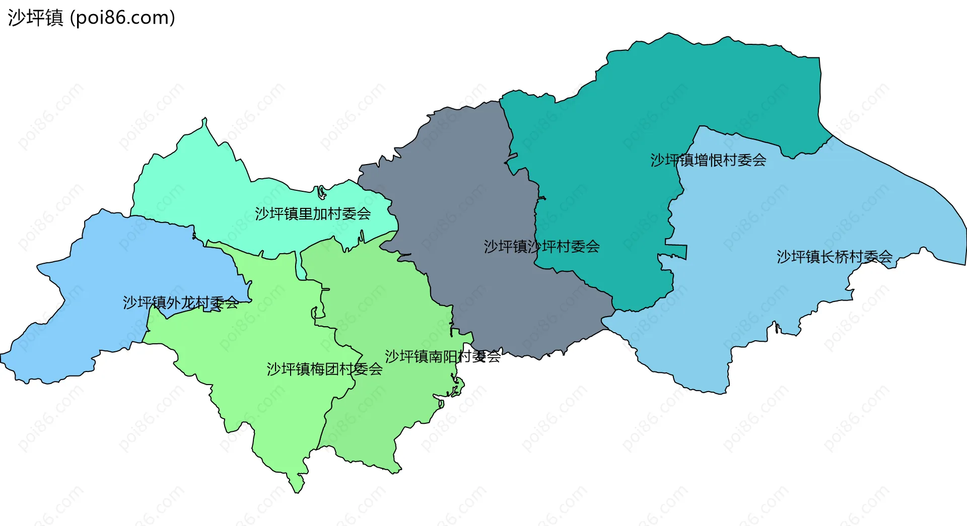 沙坪镇边界地图(五级行政区划)