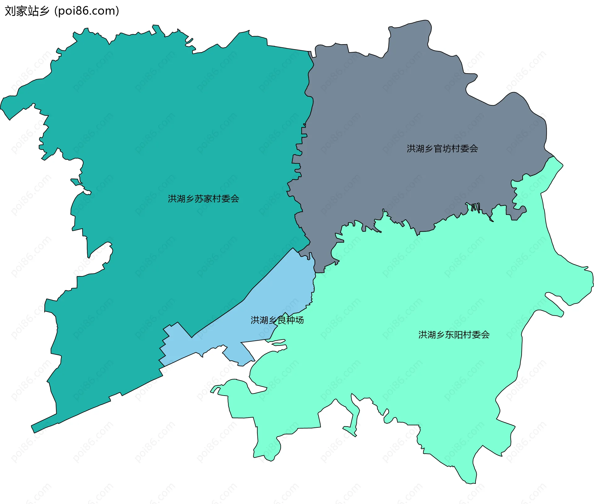 刘家站乡边界地图(五级行政区划)