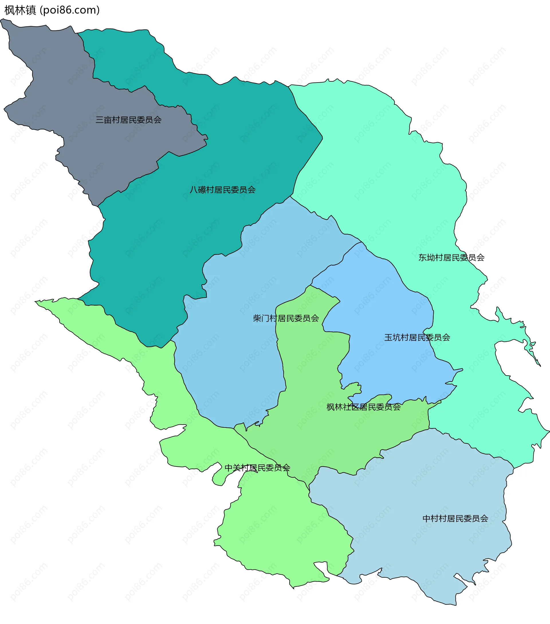 枫林镇边界地图(五级行政区划)