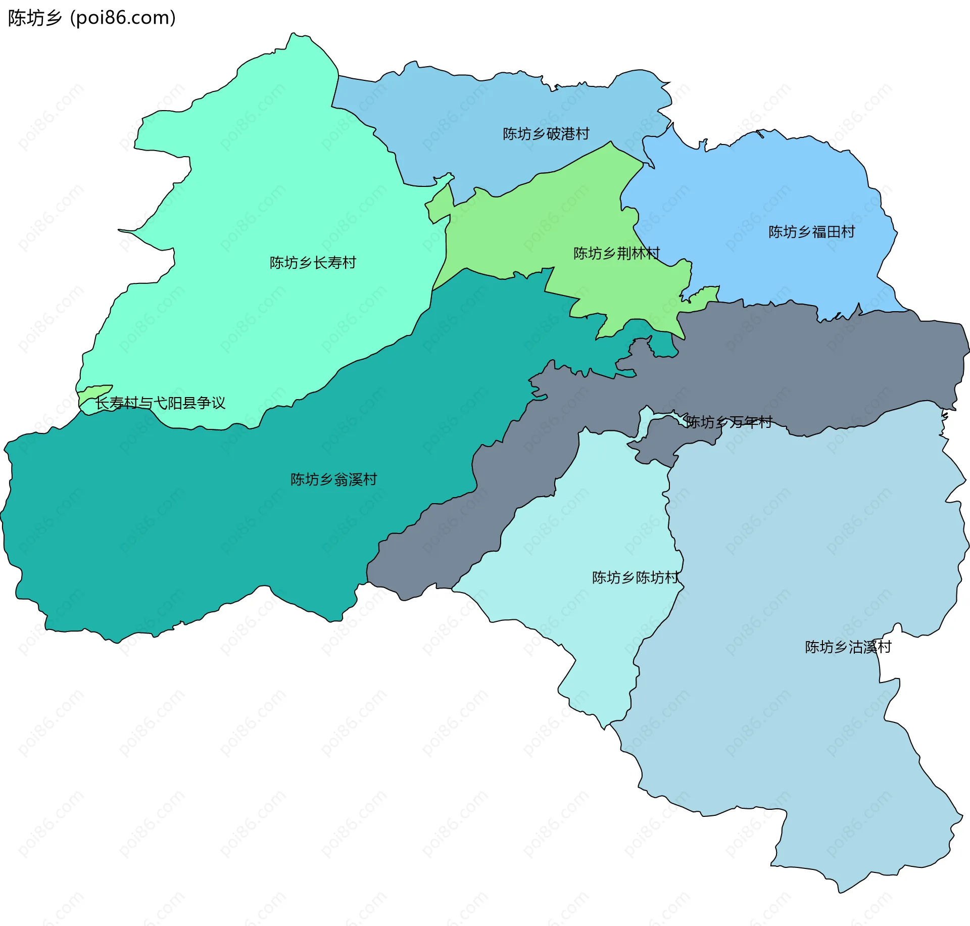 陈坊乡边界地图(五级行政区划)