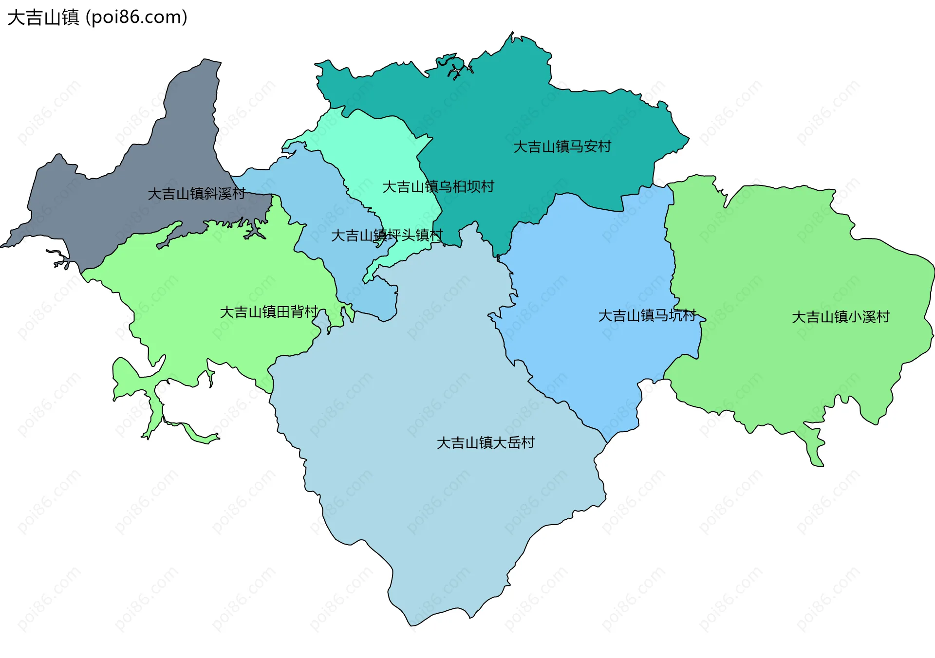 大吉山镇边界地图(五级行政区划)