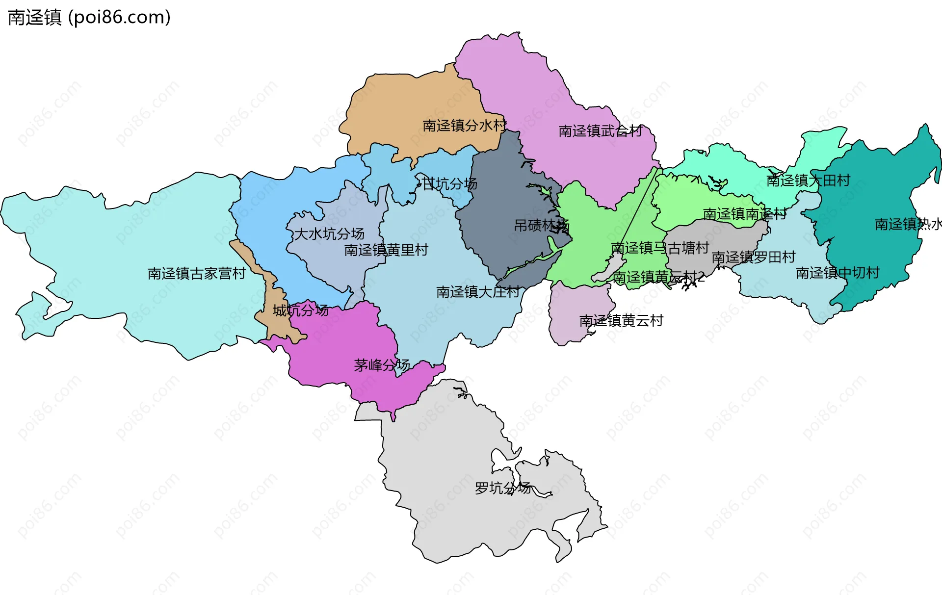 南迳镇边界地图(五级行政区划)