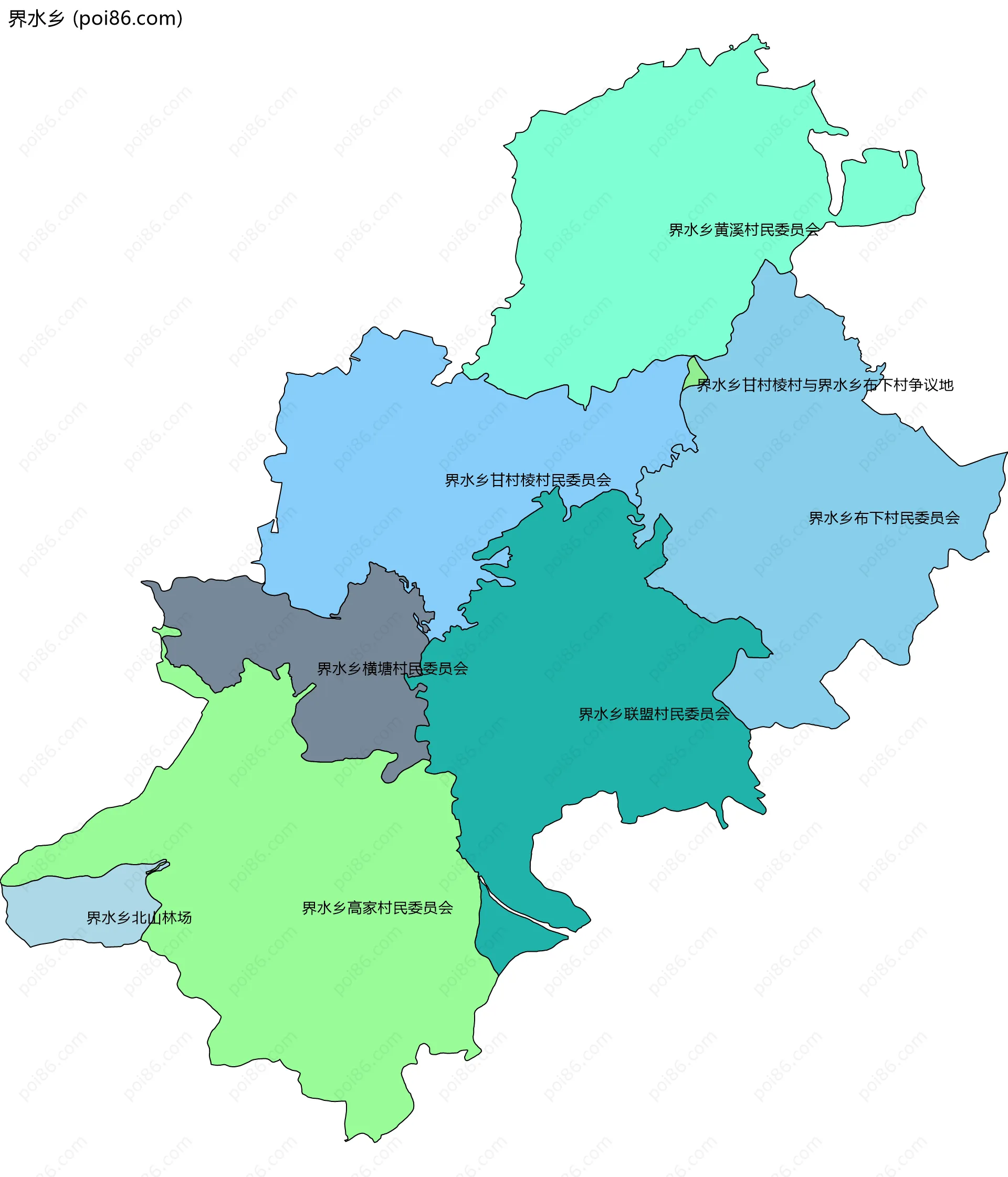 界水乡边界地图(五级行政区划)