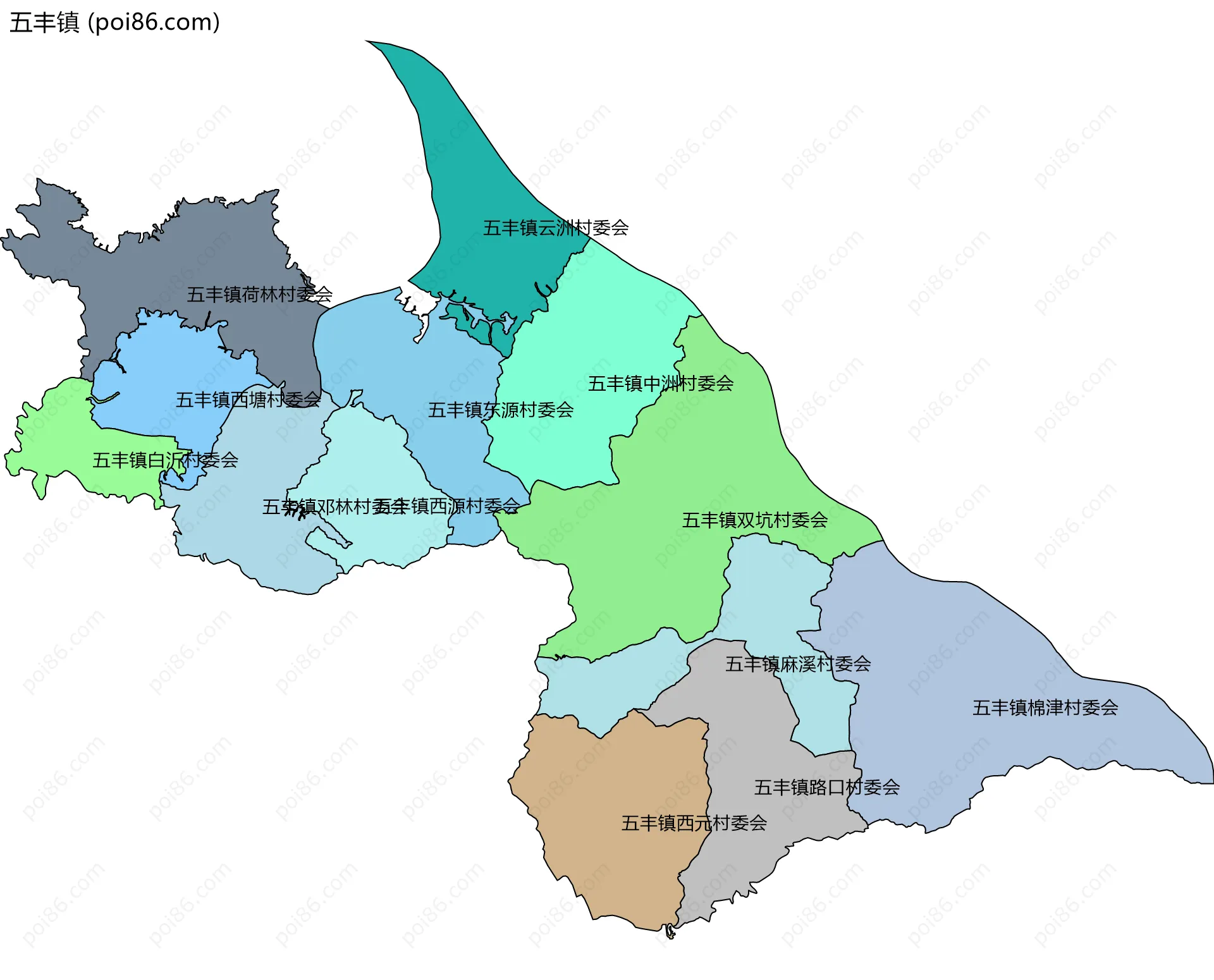 五丰镇边界地图(五级行政区划)