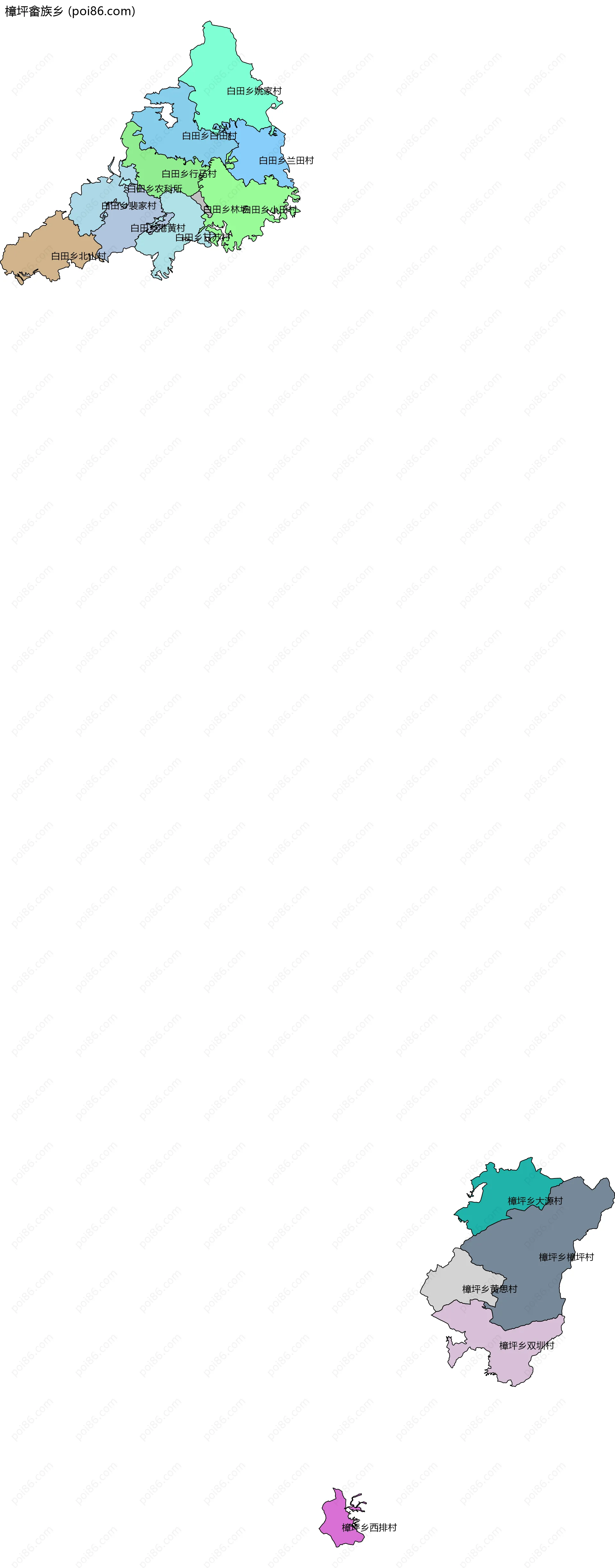 樟坪畲族乡边界地图(五级行政区划)