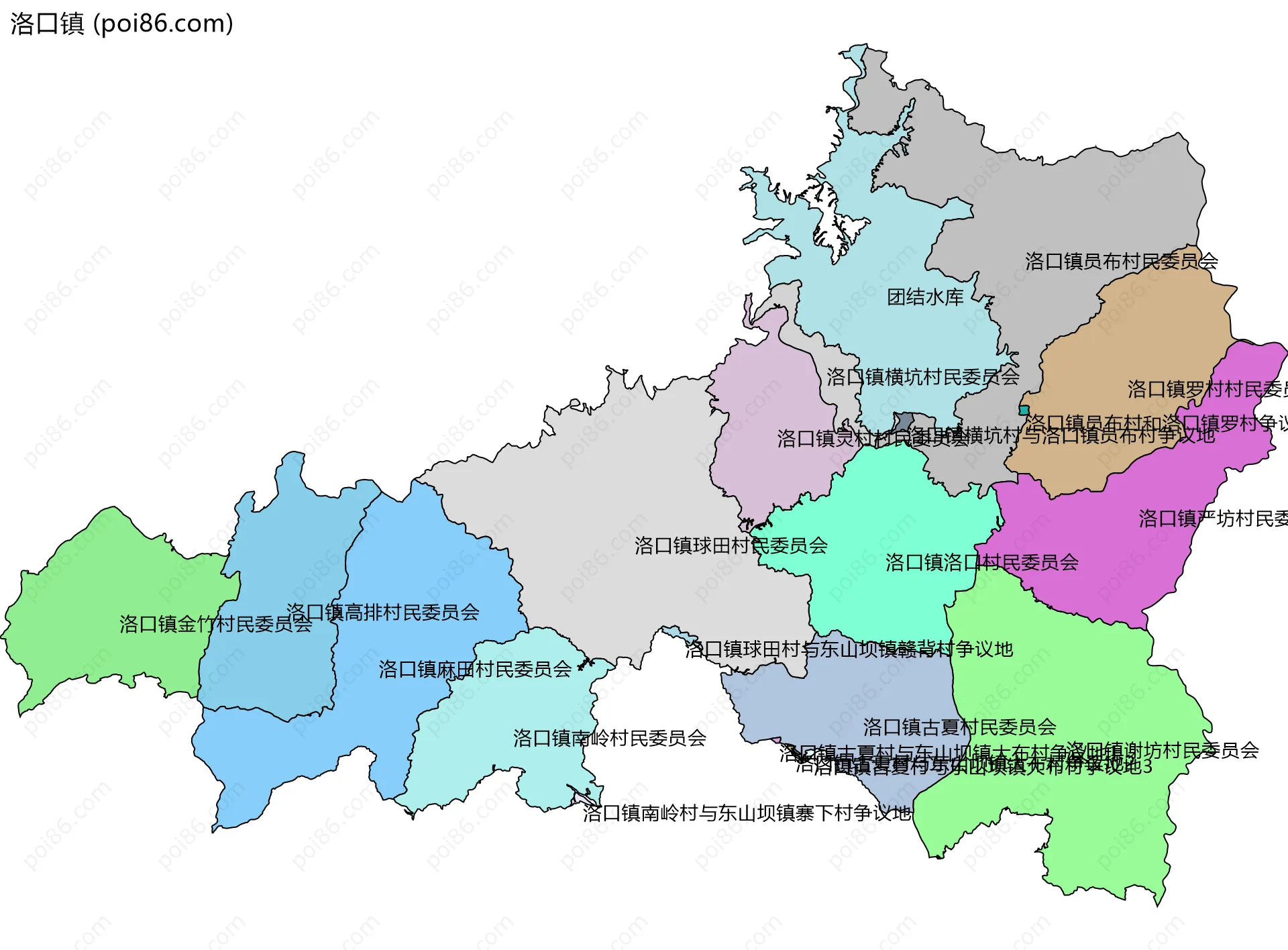 洛口镇边界地图(五级行政区划)