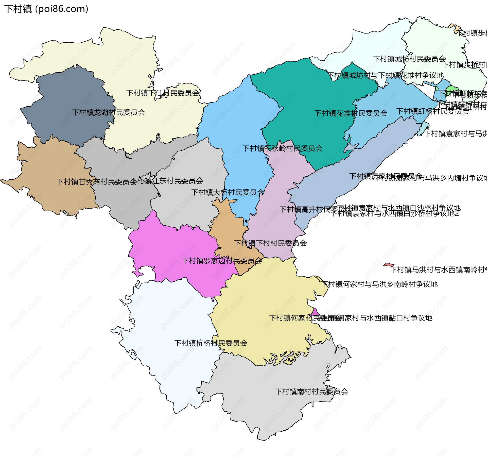 下村镇边界地图(五级行政区划)