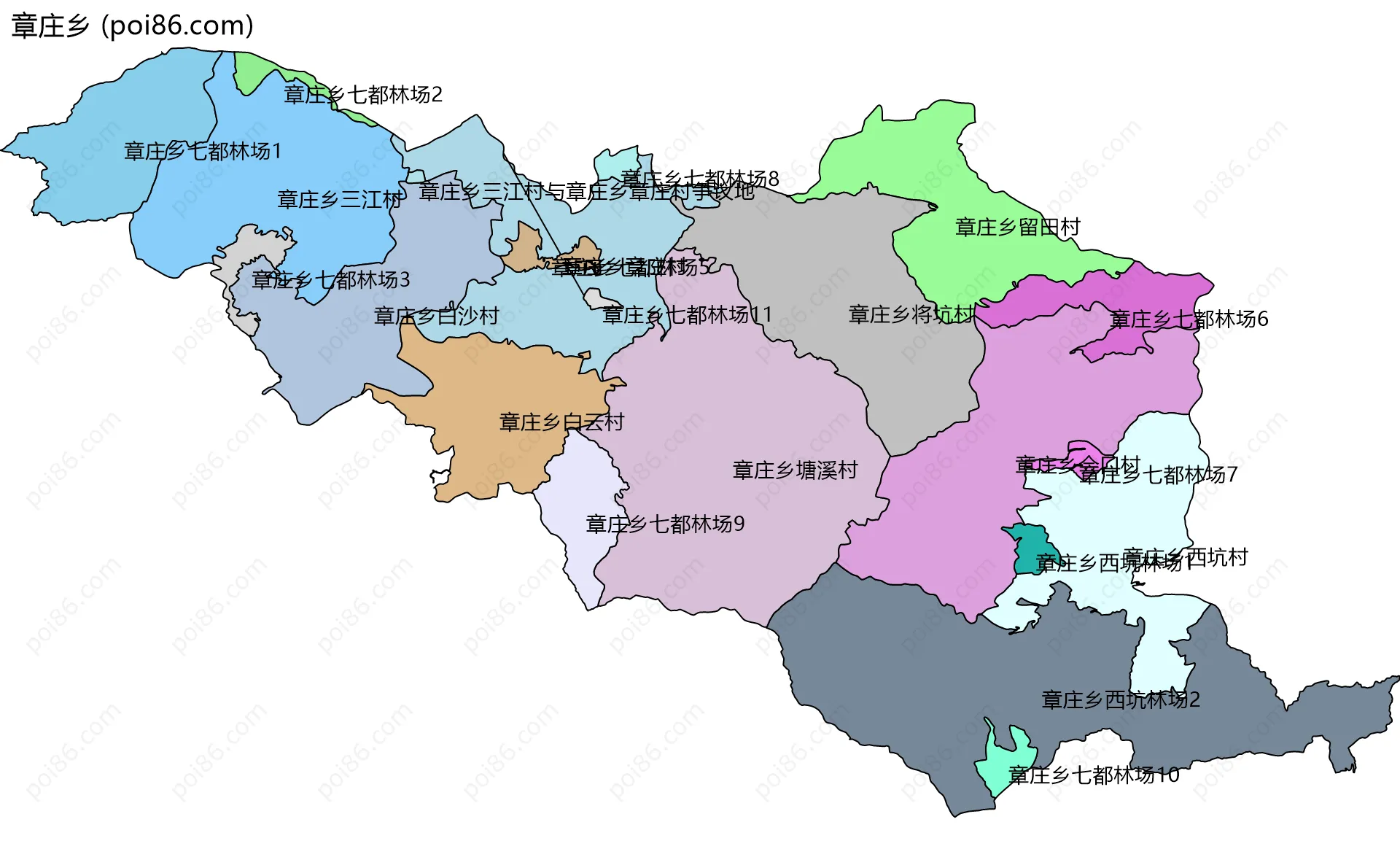 章庄乡边界地图(五级行政区划)