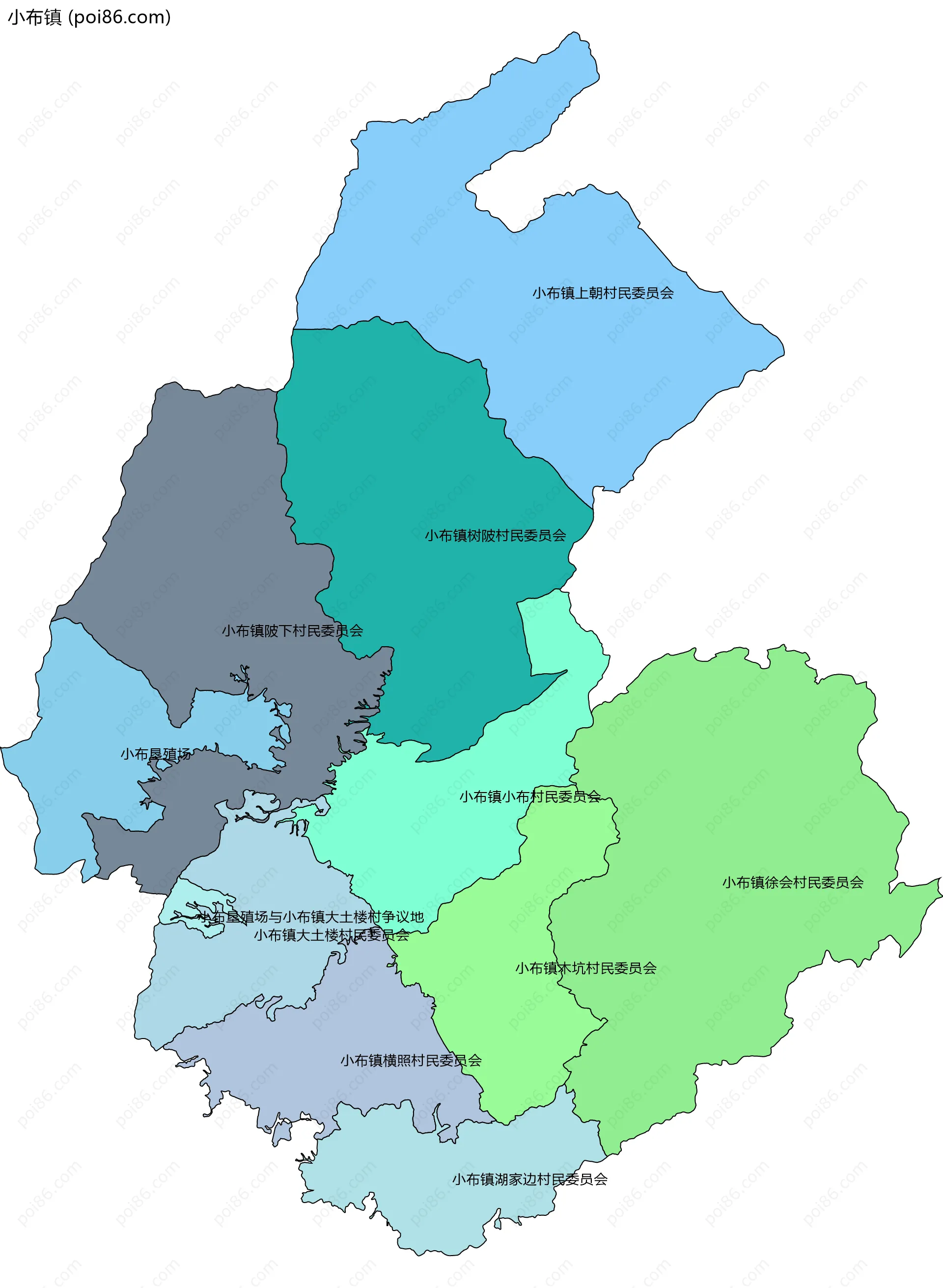 小布镇边界地图(五级行政区划)