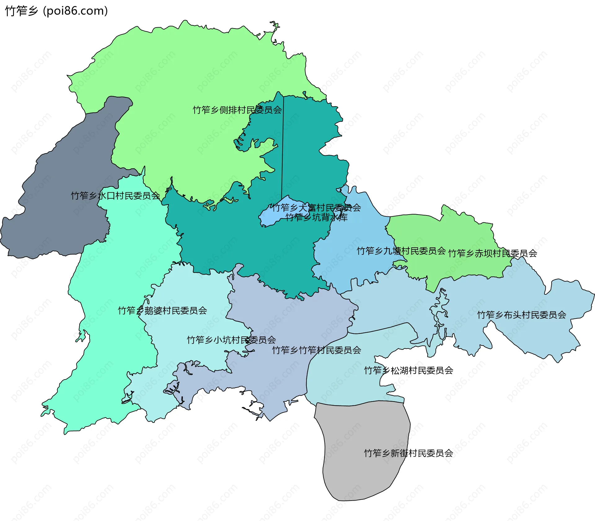 竹笮乡边界地图(五级行政区划)