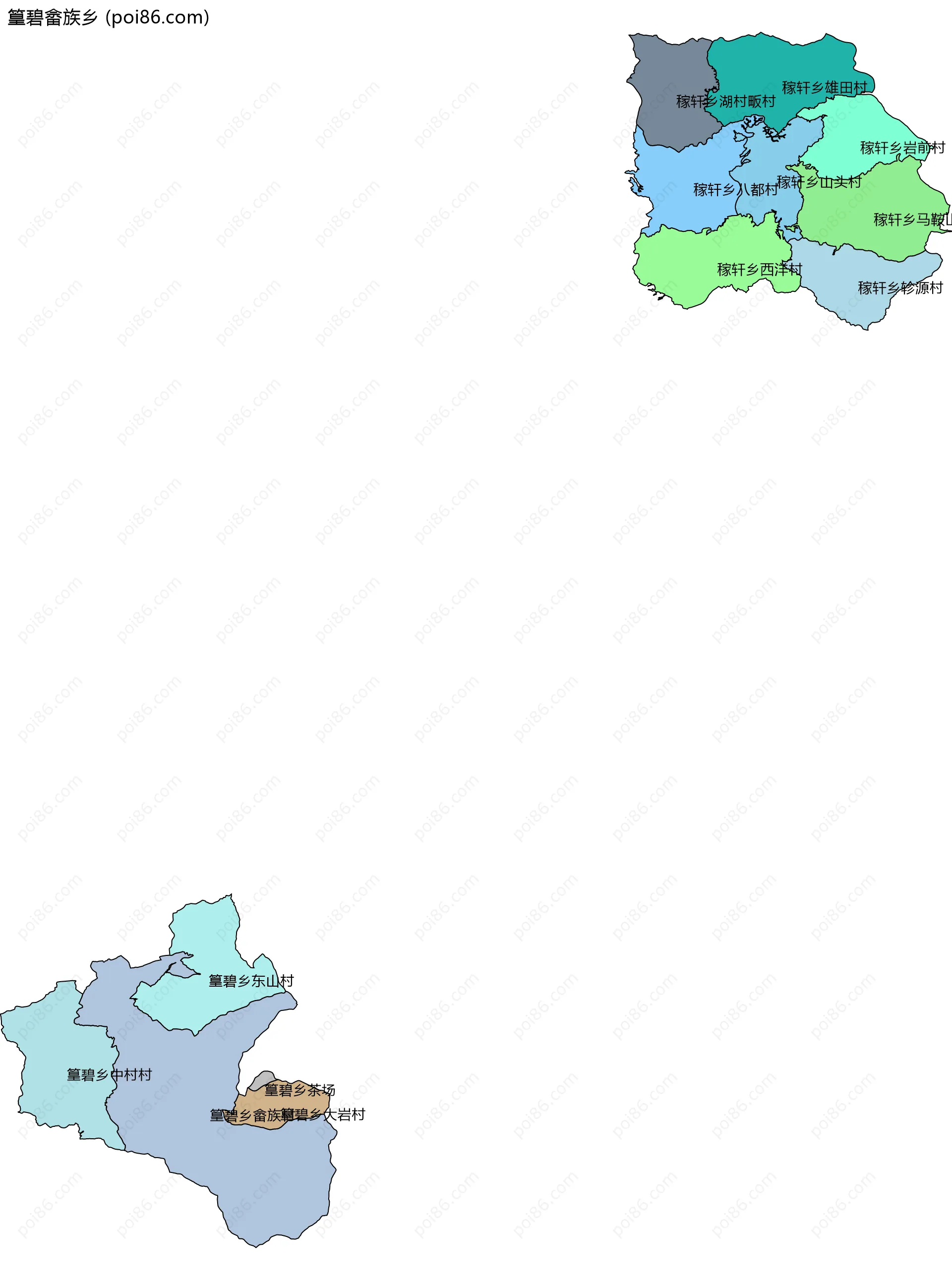 篁碧畲族乡边界地图(五级行政区划)