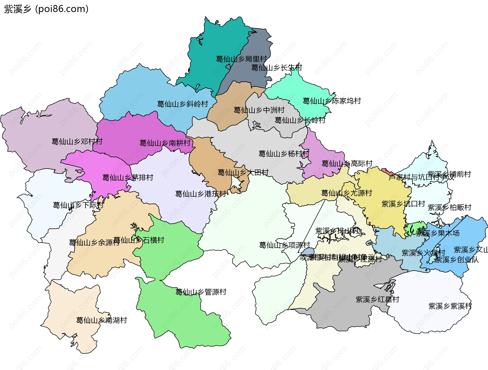 紫溪乡边界地图(五级行政区划)
