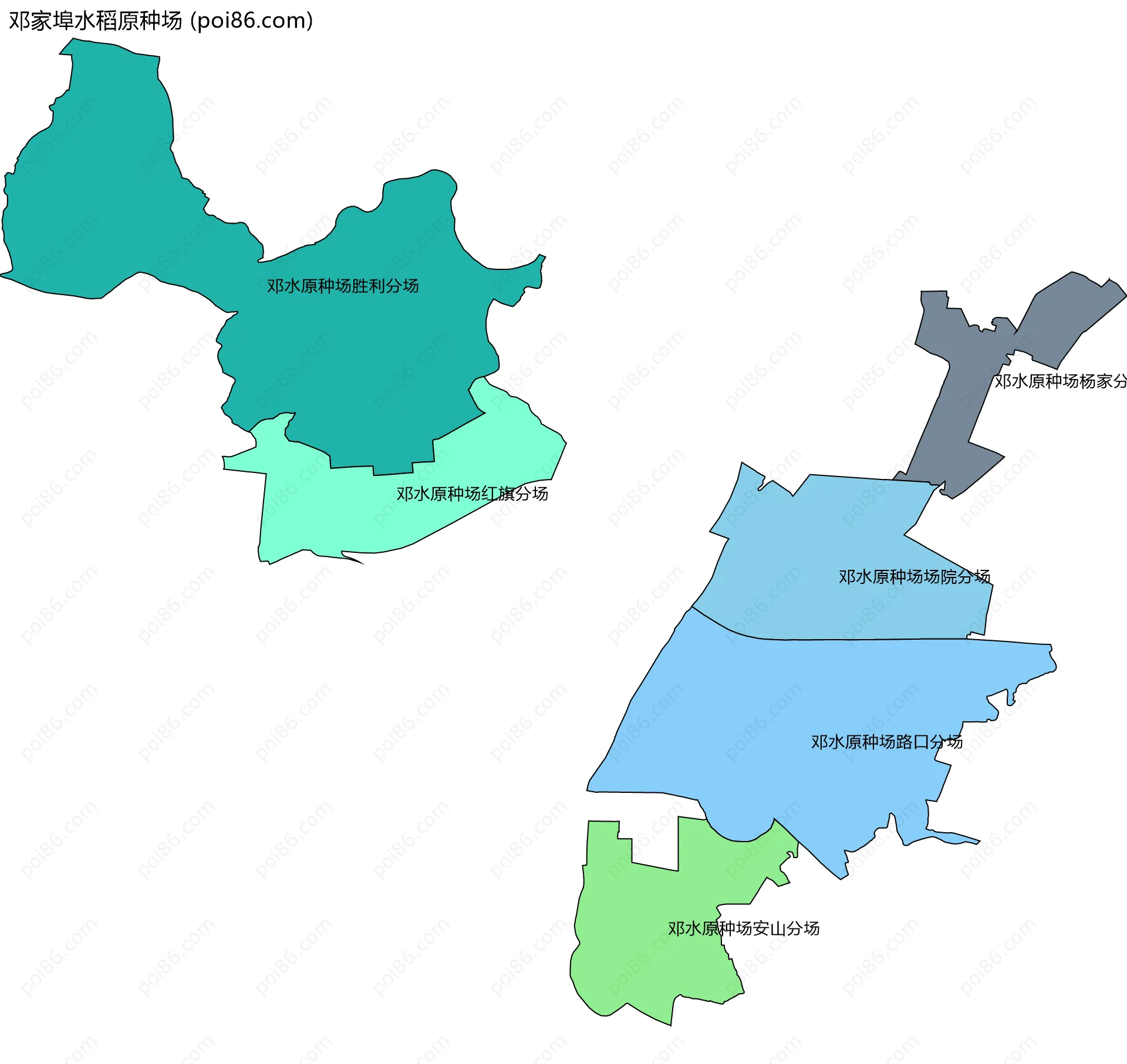 邓家埠水稻原种场边界地图(五级行政区划)