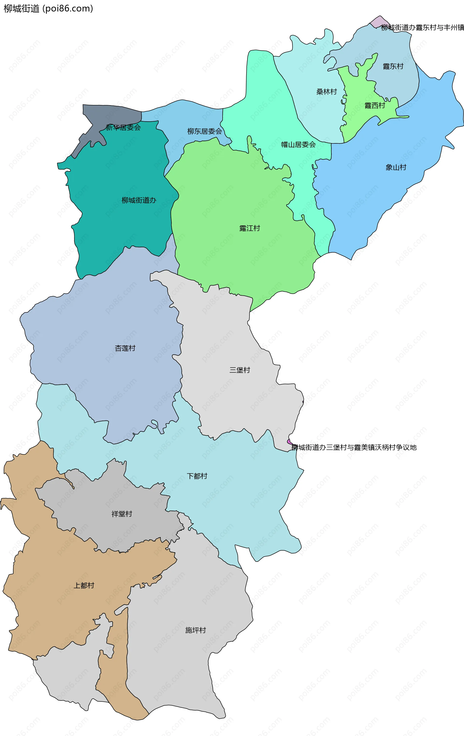 柳城街道边界地图(五级行政区划)