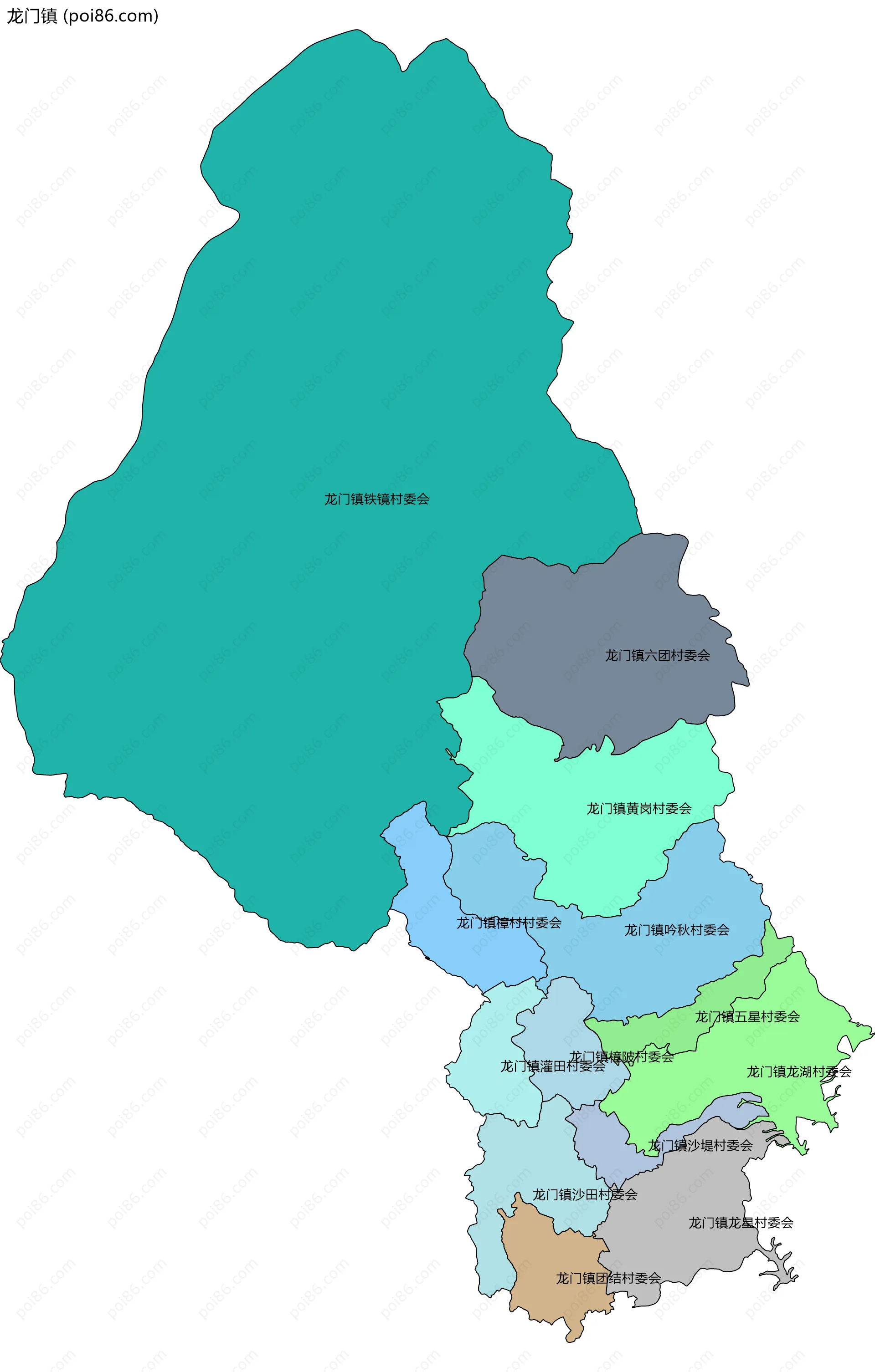 龙门镇边界地图(五级行政区划)