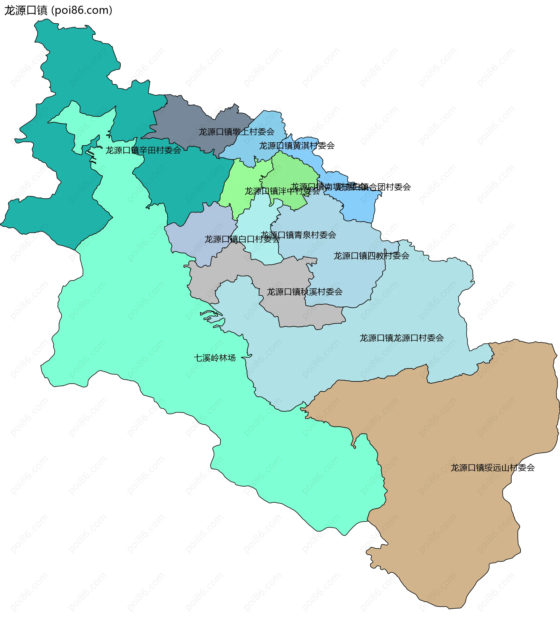 龙源口镇边界地图(五级行政区划)