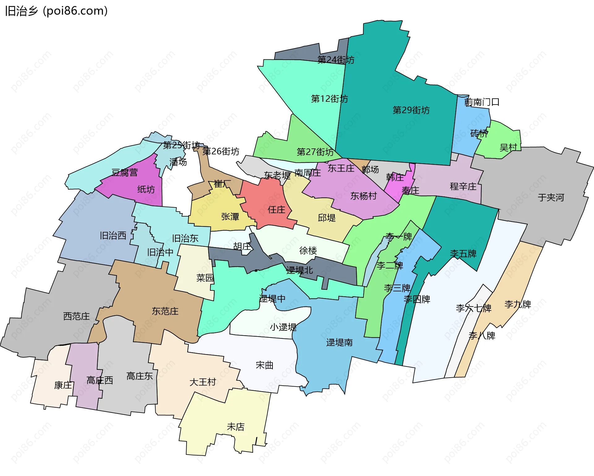 旧治乡边界地图(五级行政区划)