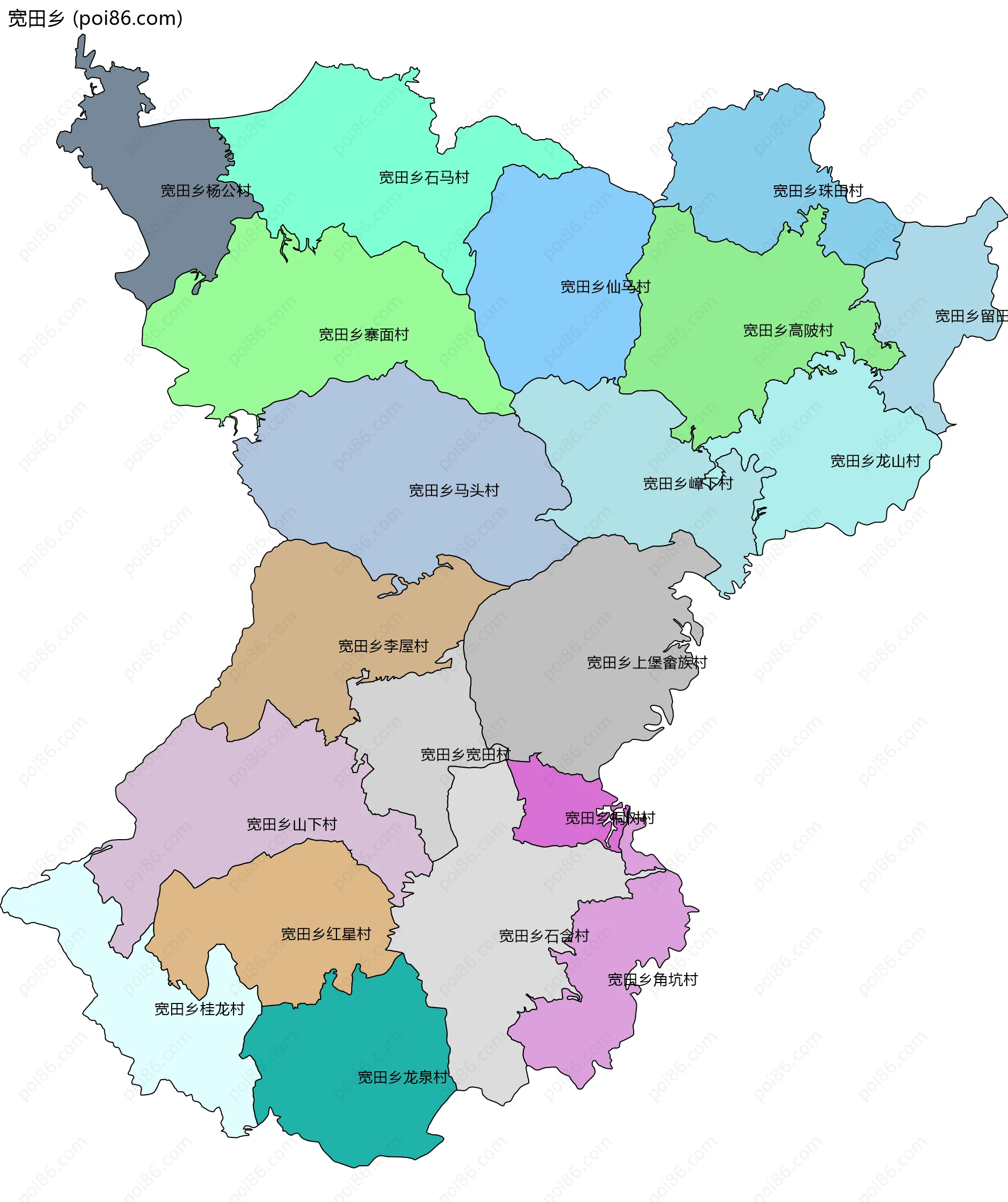 宽田乡边界地图(五级行政区划)