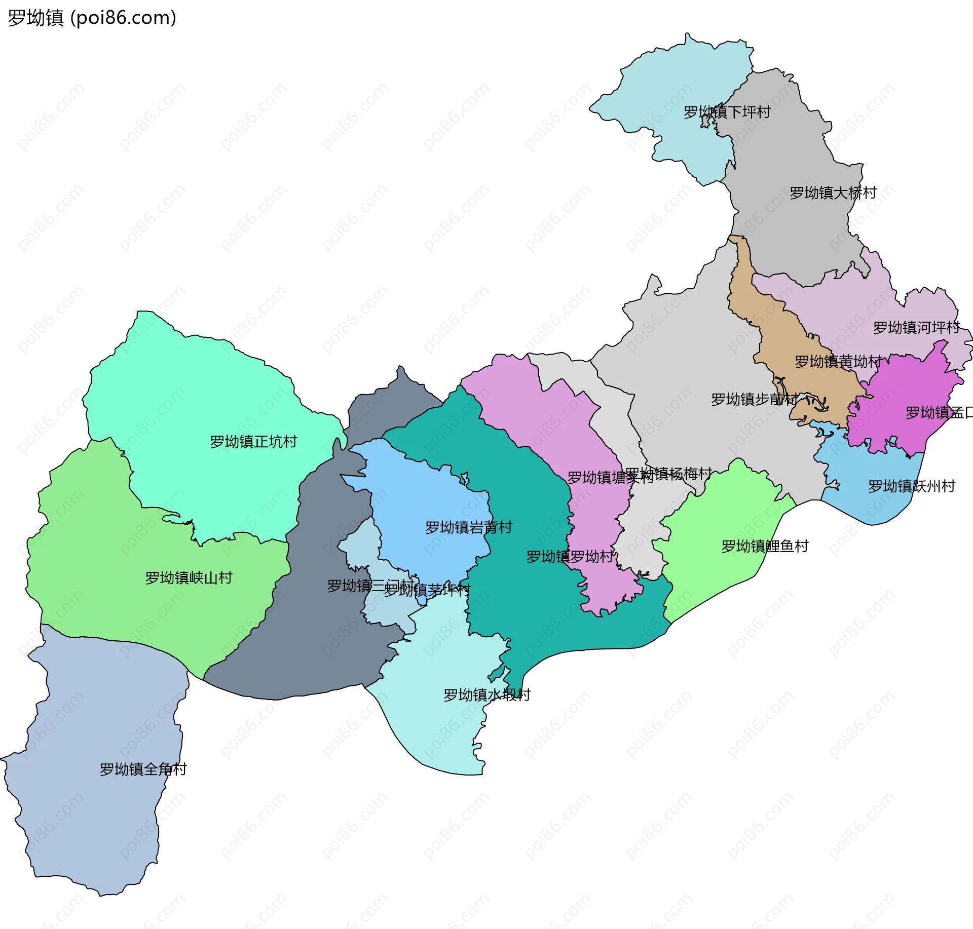 罗坳镇边界地图(五级行政区划)