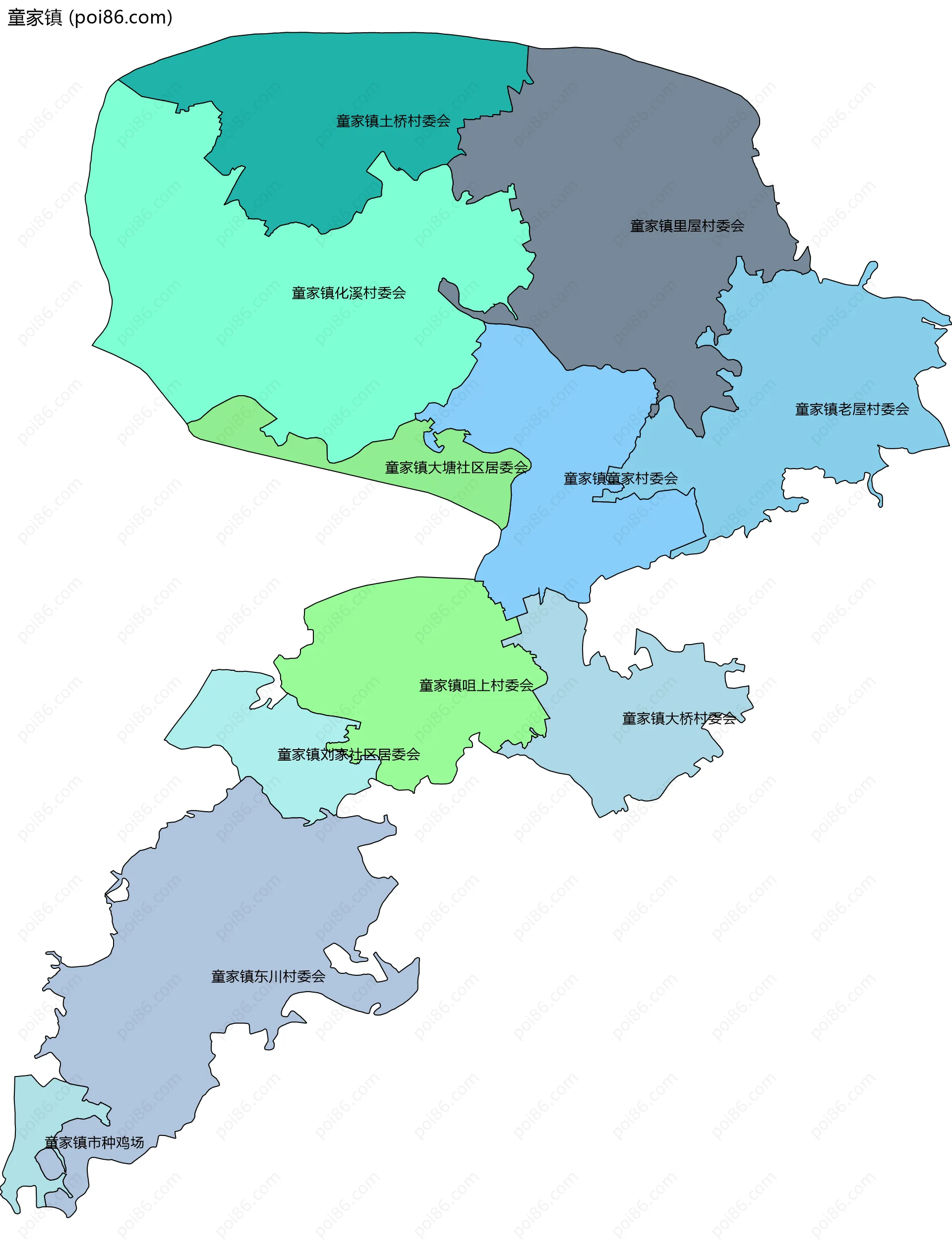 童家镇边界地图(五级行政区划)