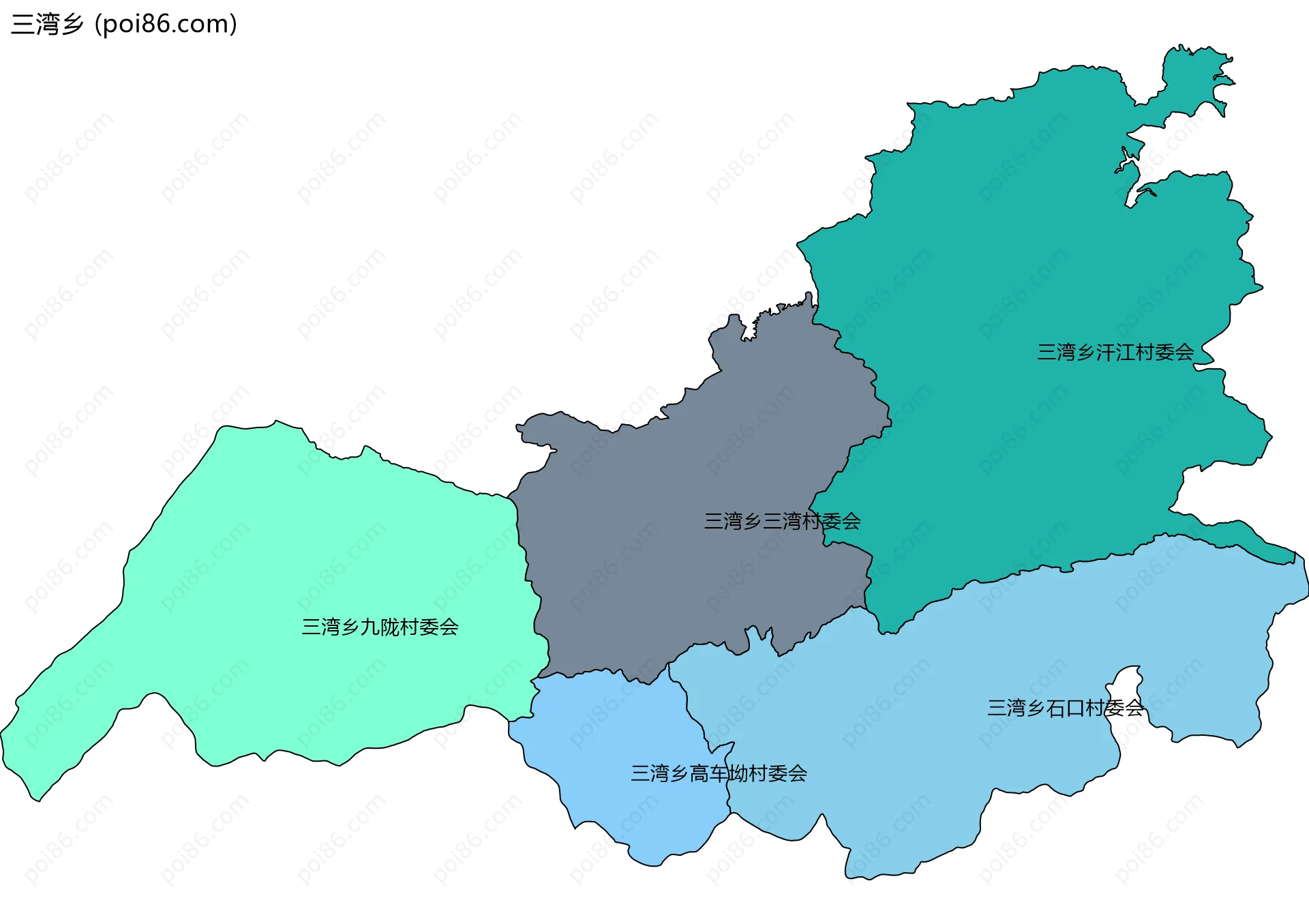 三湾乡边界地图(五级行政区划)