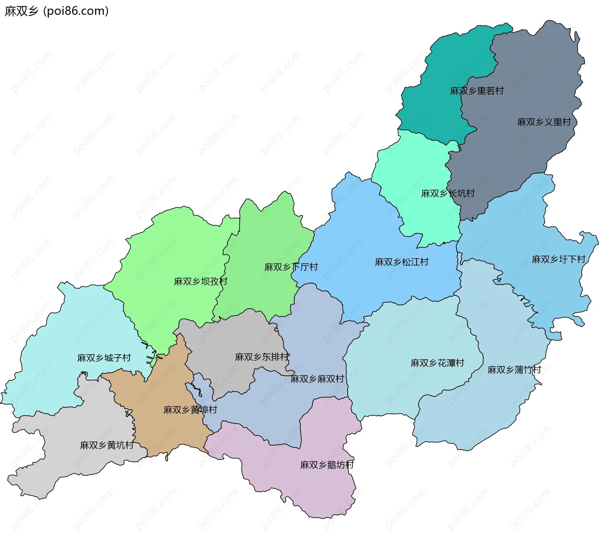 麻双乡边界地图(五级行政区划)