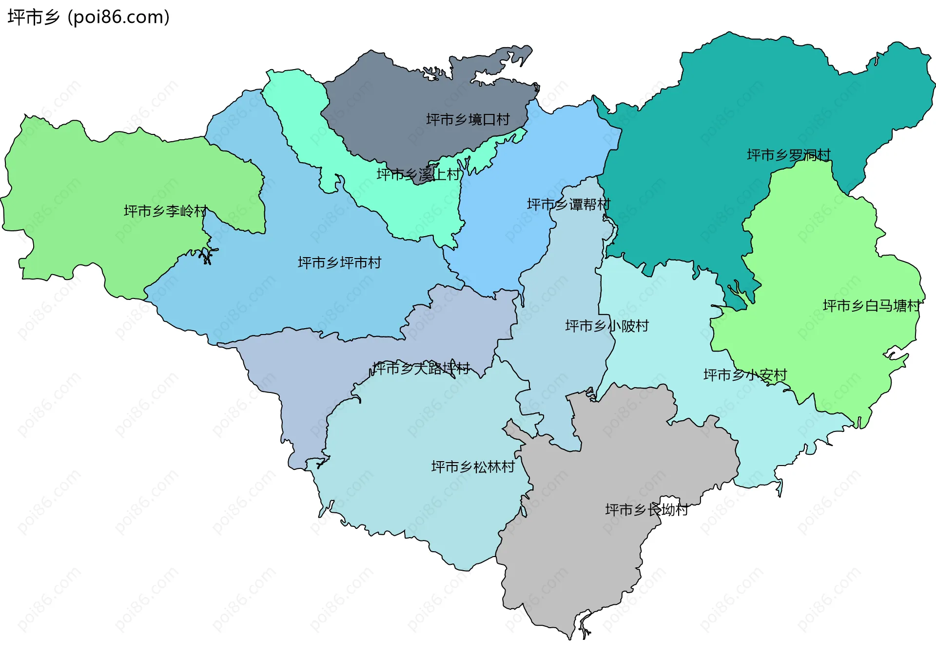 坪市乡边界地图(五级行政区划)