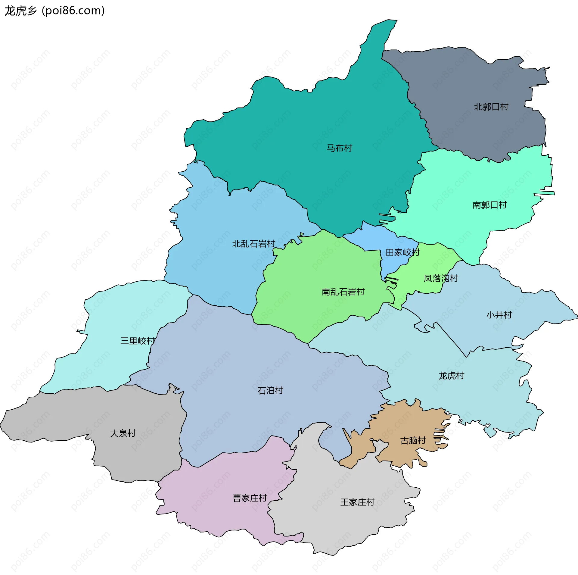 龙虎乡边界地图(五级行政区划)