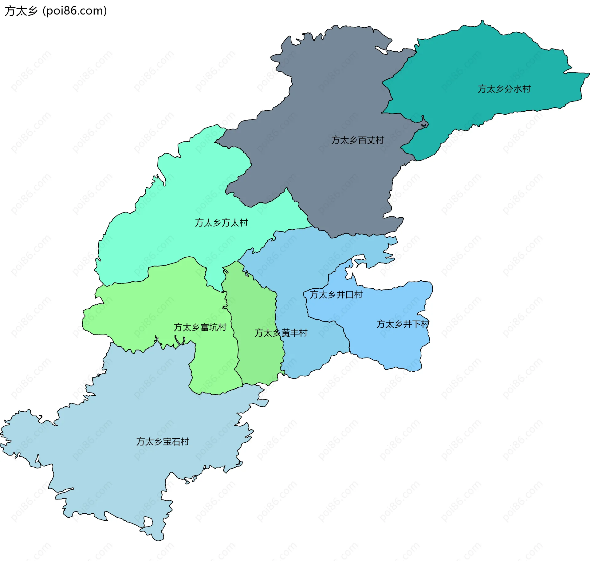 方太乡边界地图(五级行政区划)