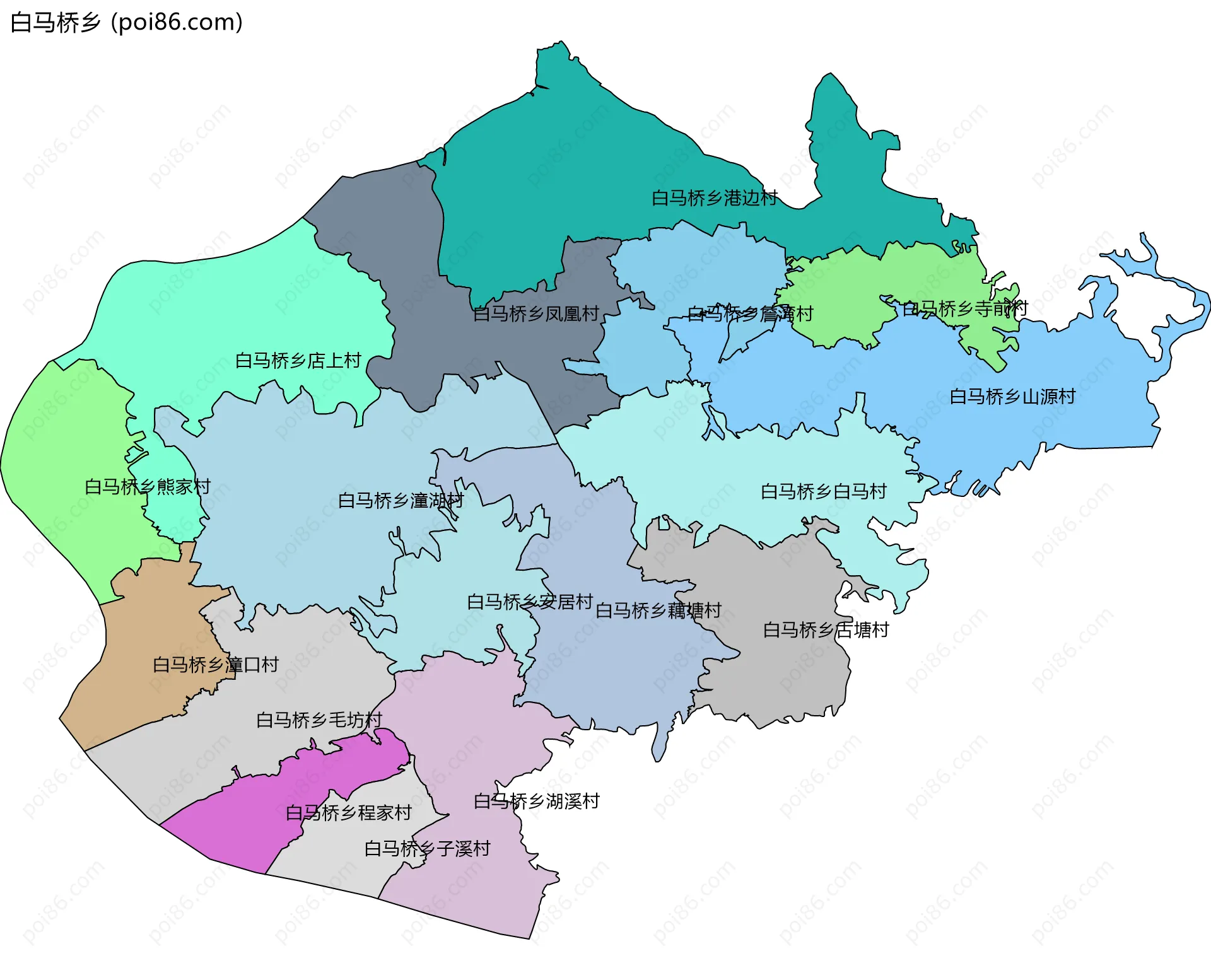 白马桥乡边界地图(五级行政区划)