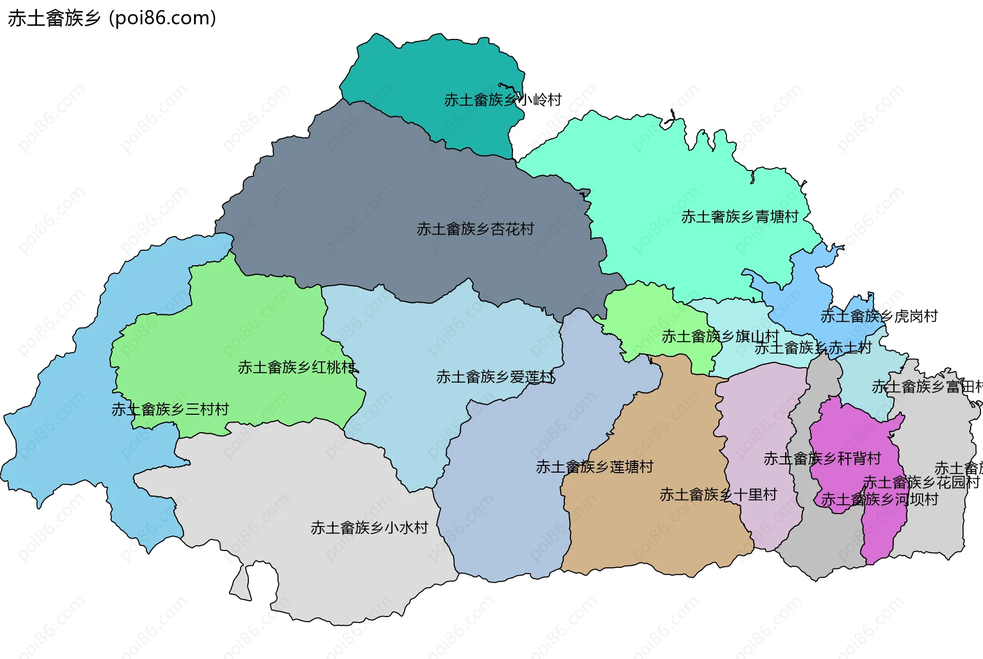 赤土畲族乡边界地图(五级行政区划)