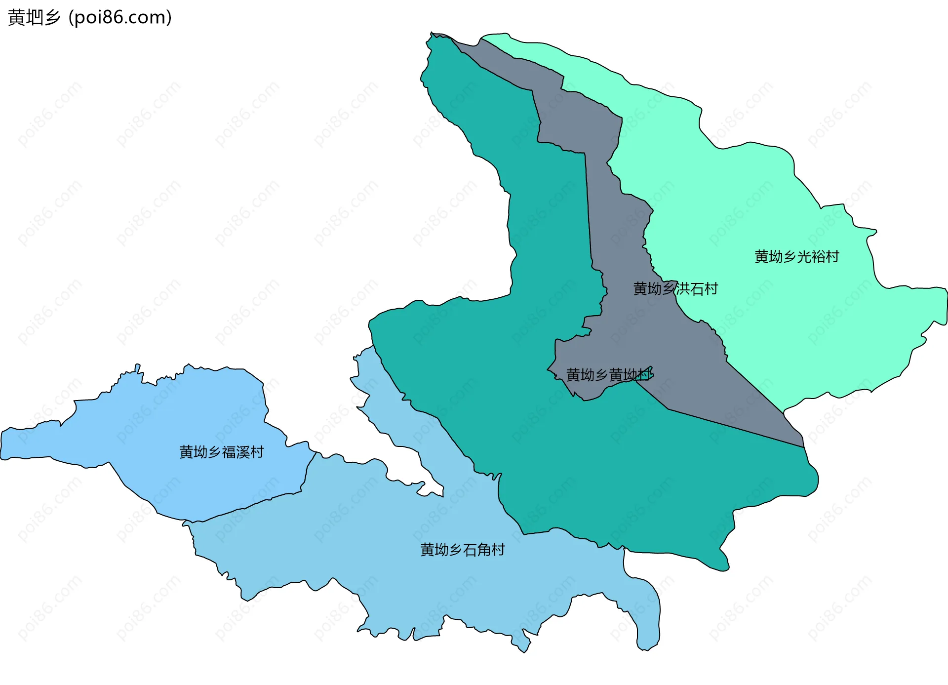 黄垇乡边界地图(五级行政区划)