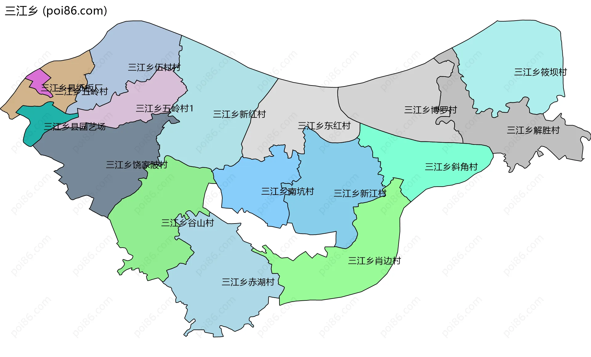 三江乡边界地图(五级行政区划)