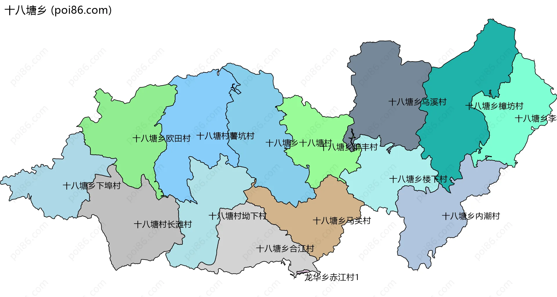 十八塘乡边界地图(五级行政区划)