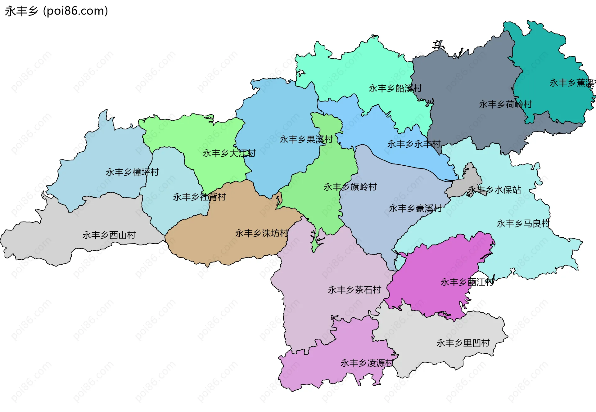 永丰乡边界地图(五级行政区划)