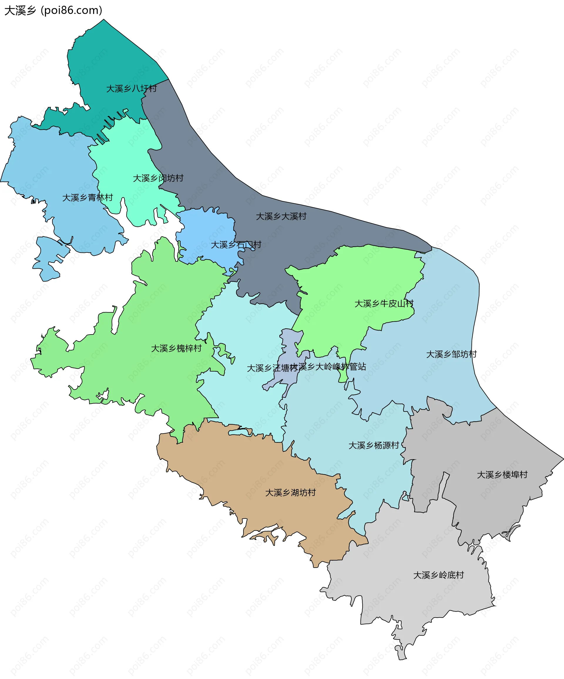 大溪乡边界地图(五级行政区划)